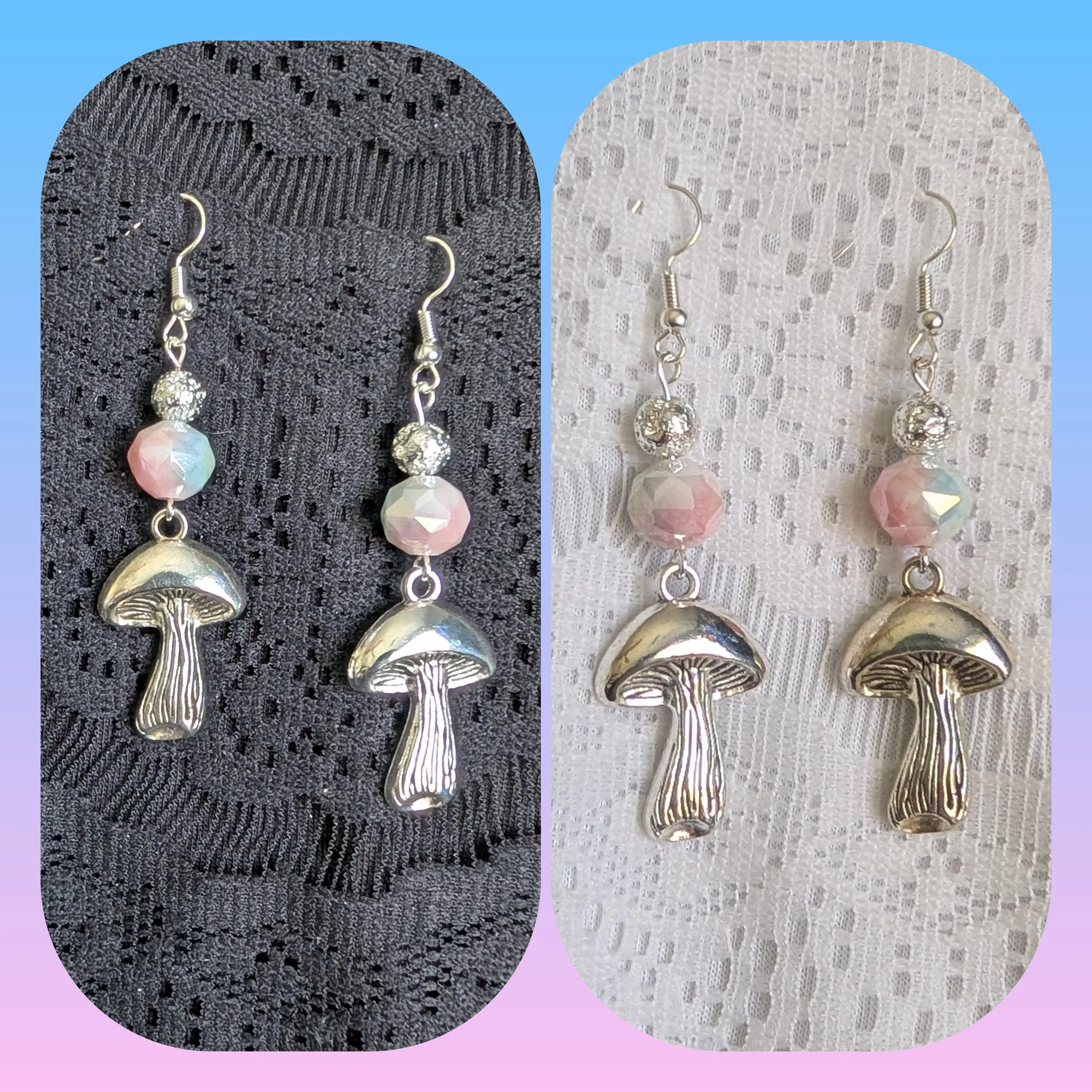 Silver and Pastel Mushroom Earrings