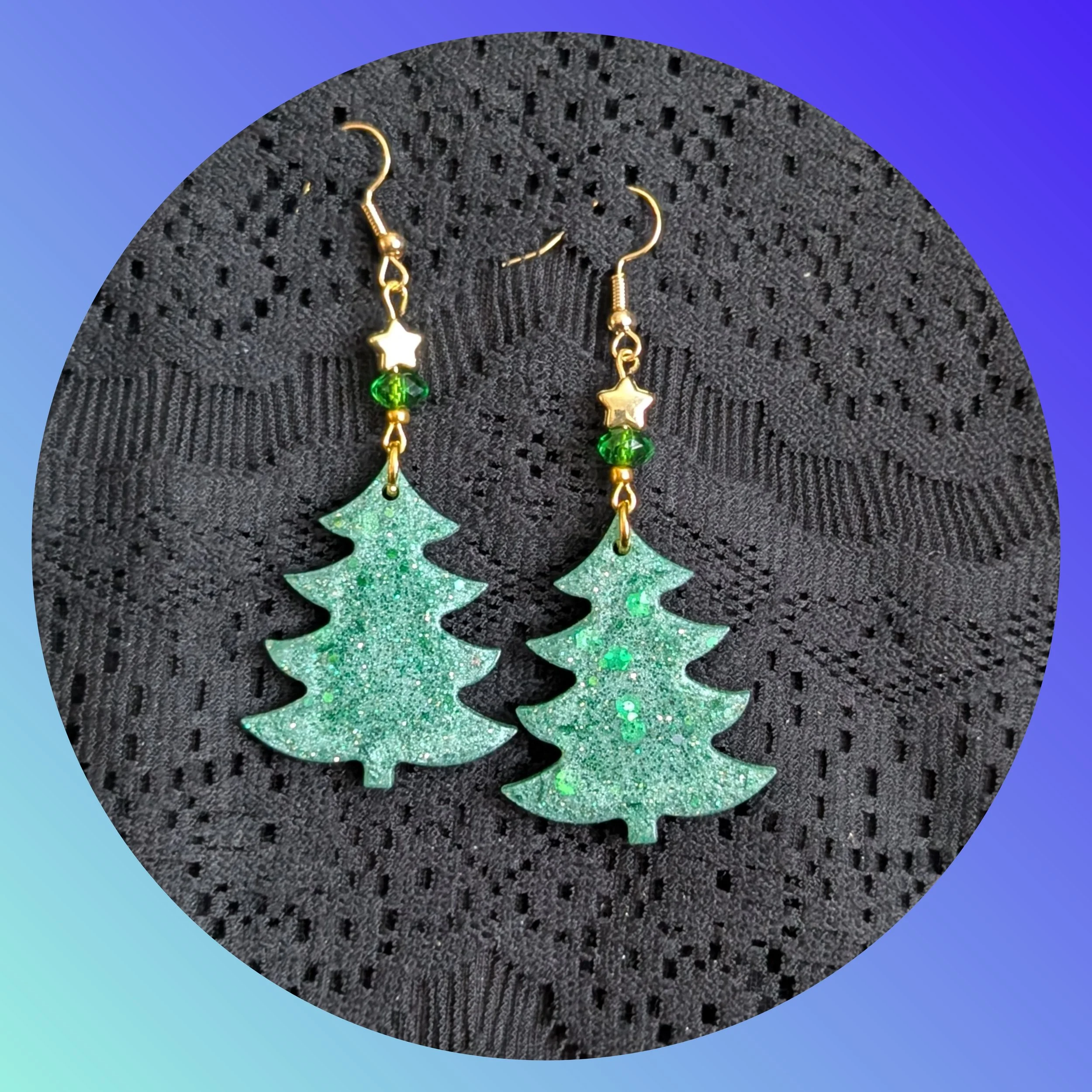 Gold and Green Christmas Tree with Gold Star Resin Earrings