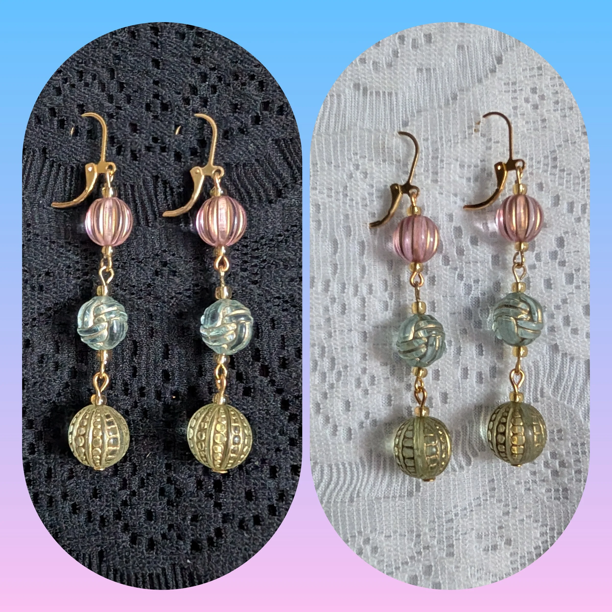 Gold and Light Colored Elegant Spheres Dangle Earrings