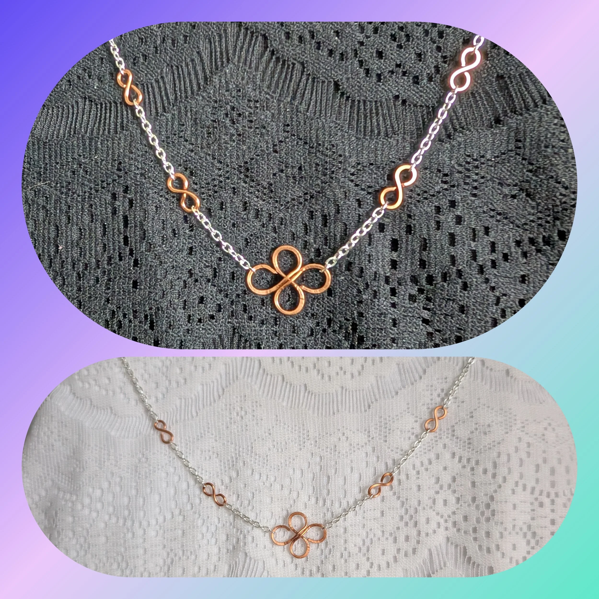 Wire Wrapped Copper Clover and Silver Necklace