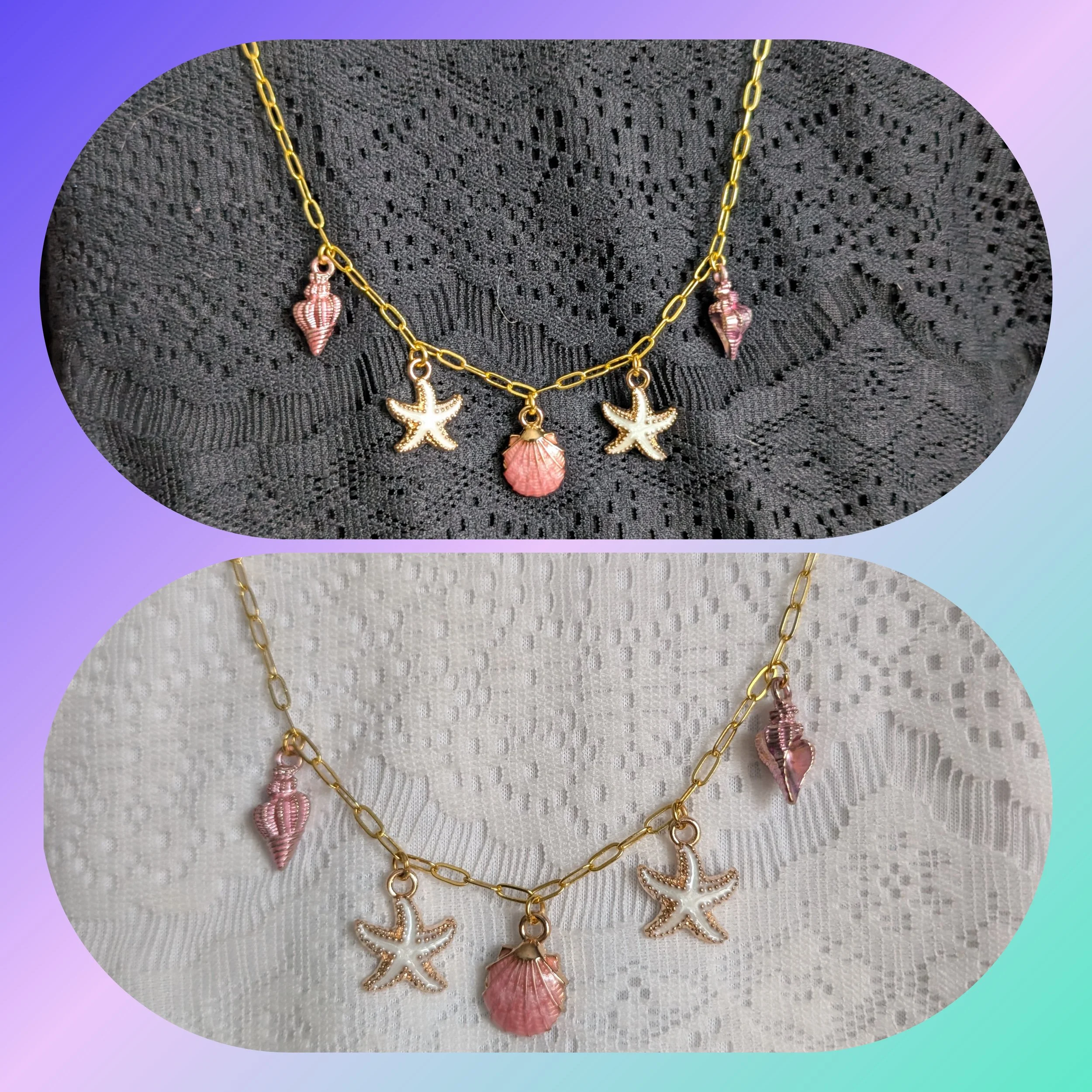 Gold and Pink Sea Shell Charm Necklace