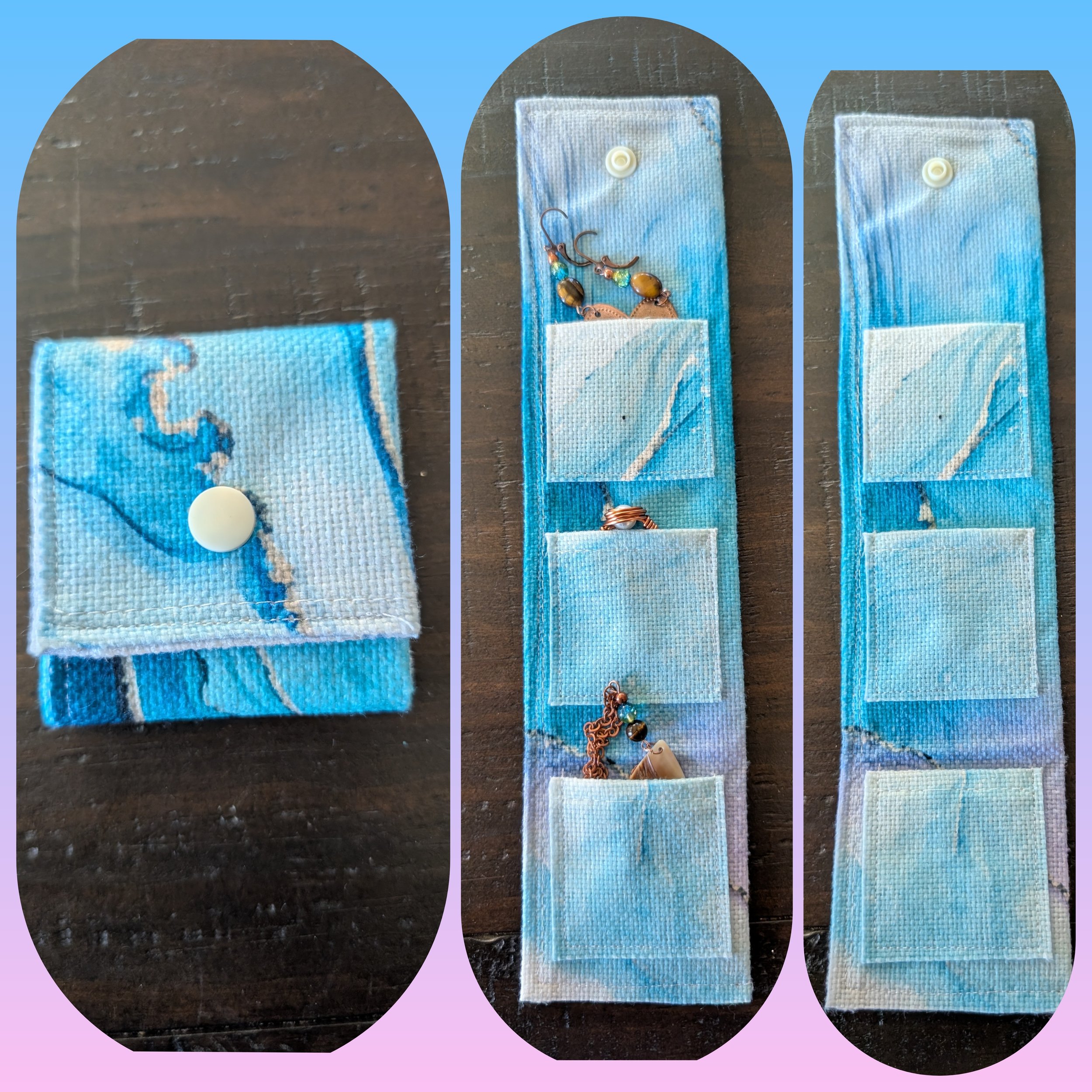 Blue and Cream Marbled Jewelry Pouch