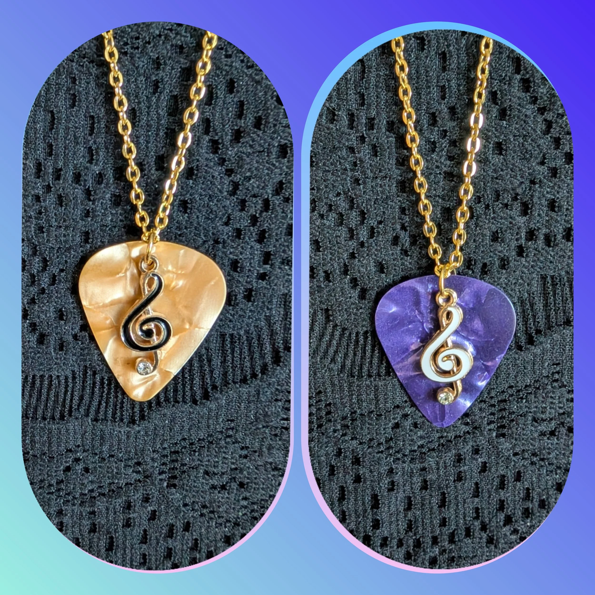 Gold Yellow and Purple Guitar Pick Jewelry Set