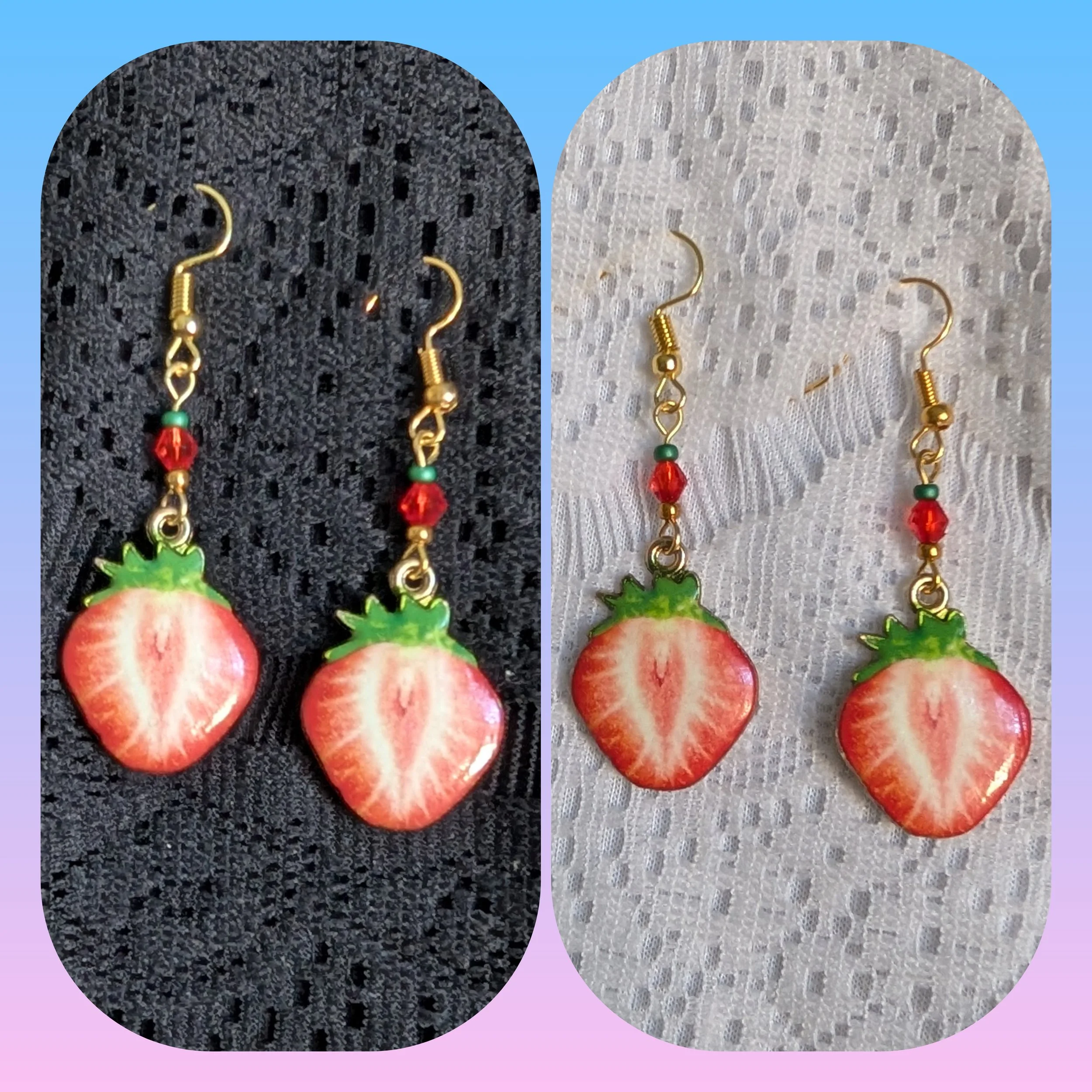 Gold Strawberry Slice Earrings