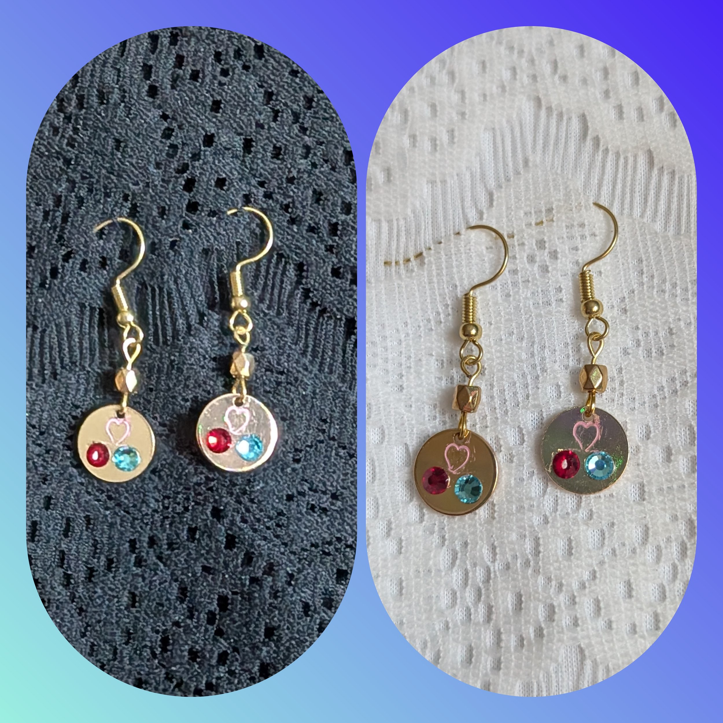 Gold Stamped Heart and Birthstone Earrings
