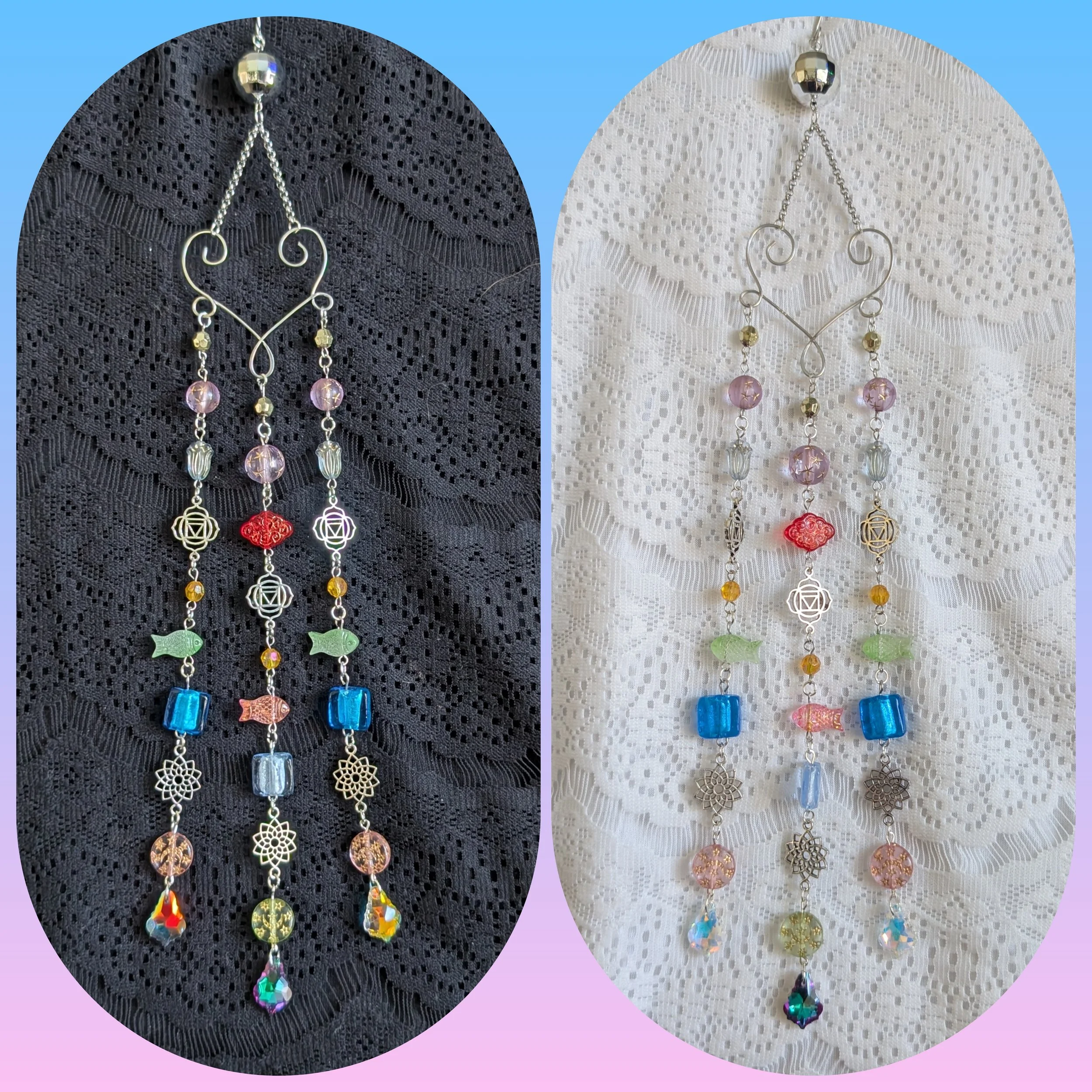 Flowers and Fish with Disco Ball Large Suncatcher