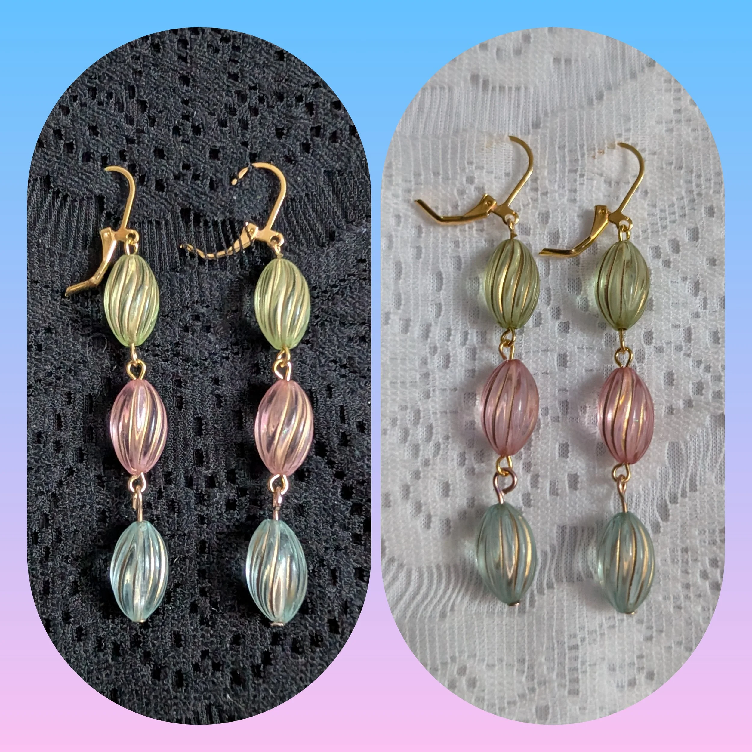 Gold and Spring Colored Ovals Dangle Earrings