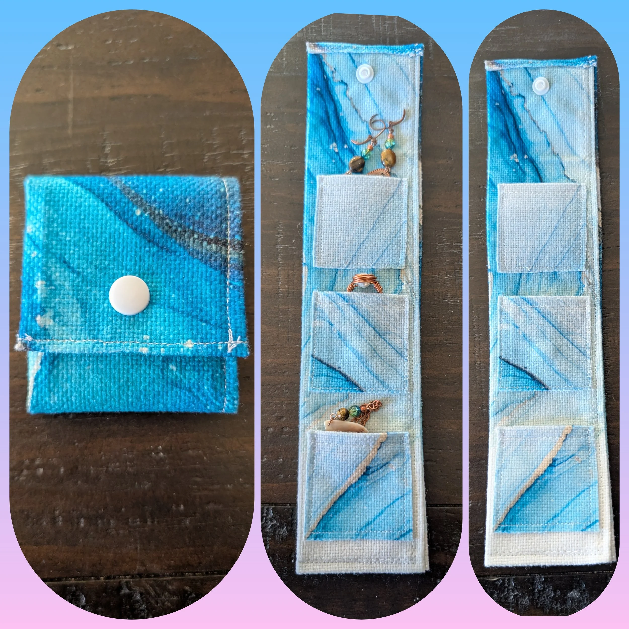 Blue and White Marbled Jewelry Pouch