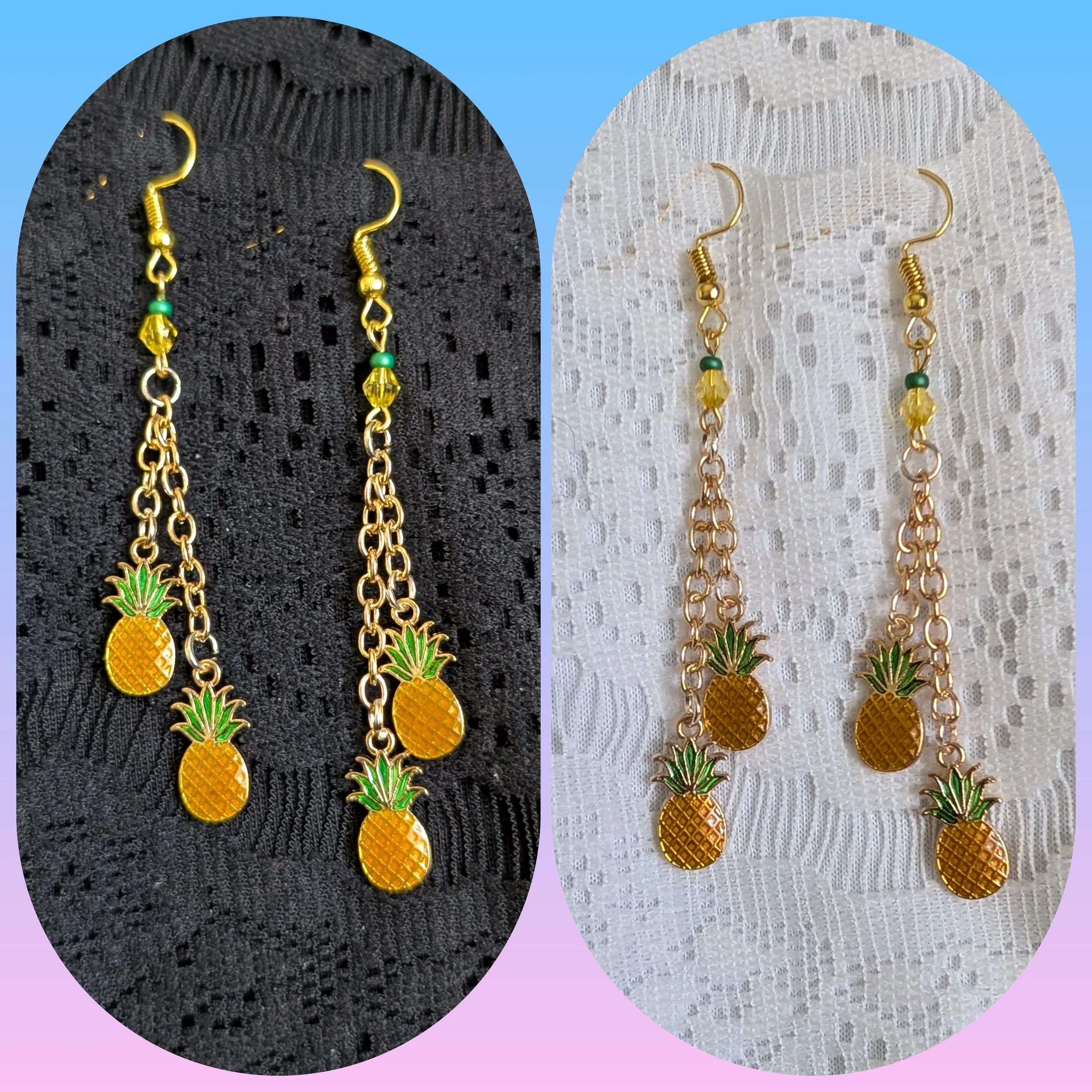 Gold and Pineapple Dangle Earrings