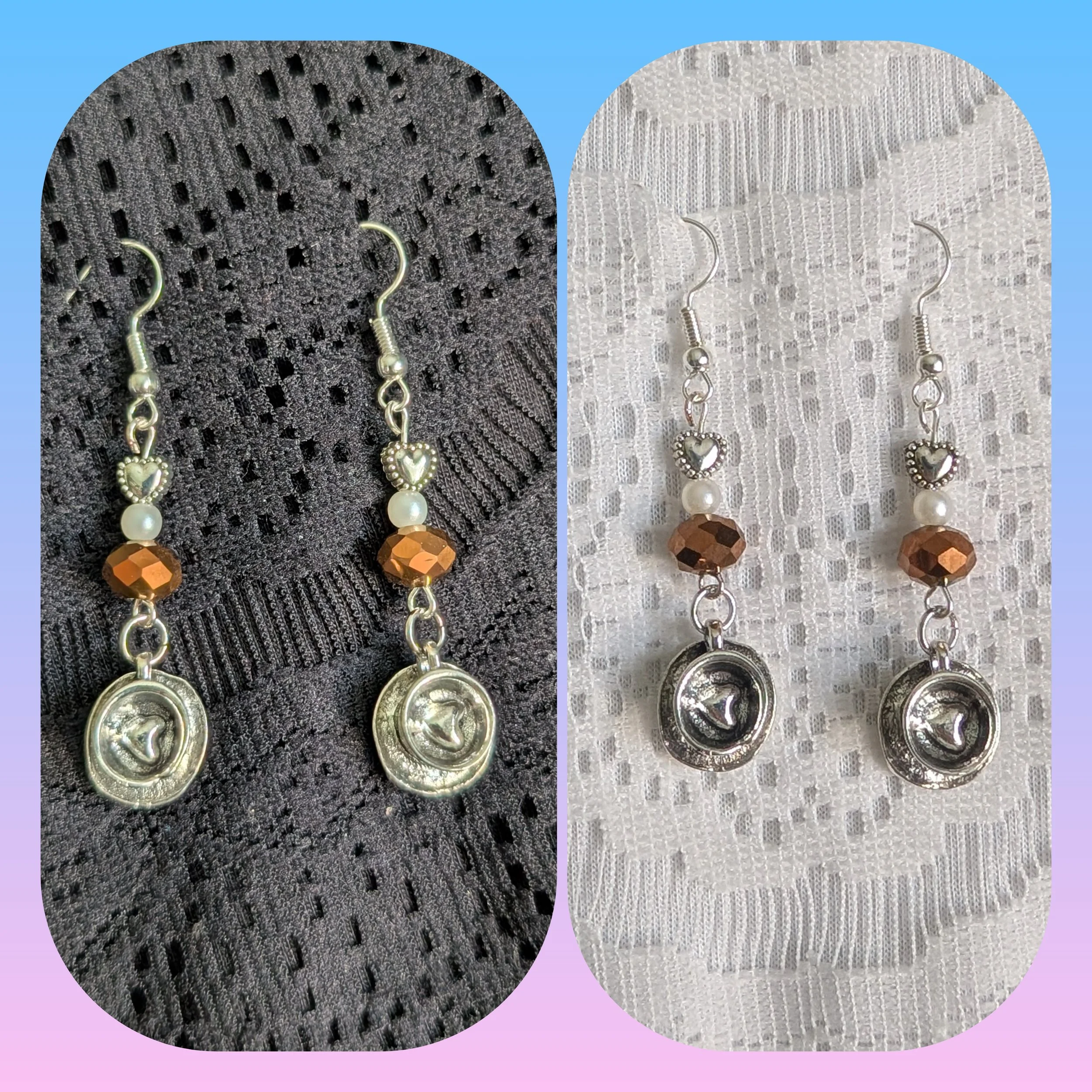 Silver and Brown Coffee Mug Heart Dangle Earrings