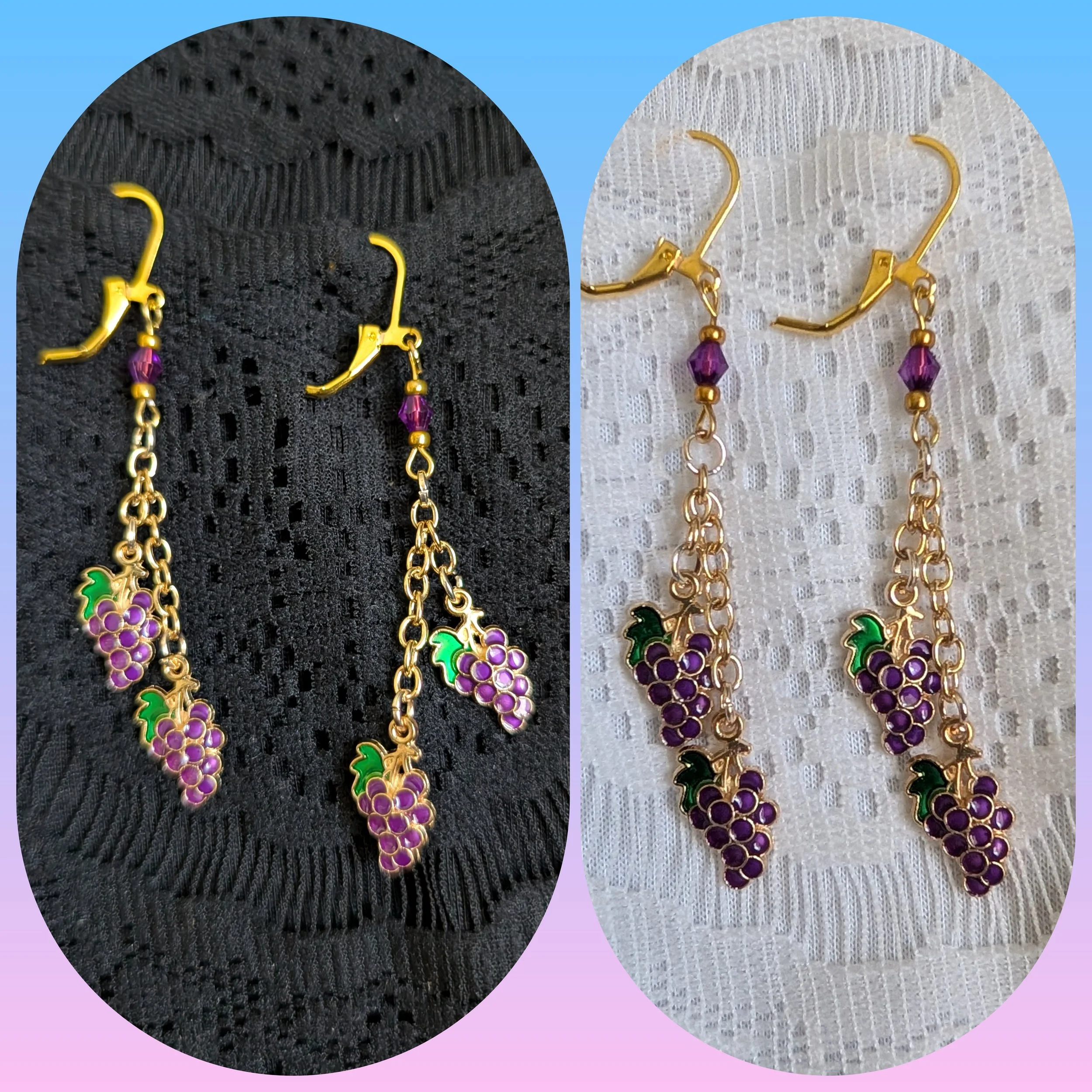 Gold and Grape Dangle Earrings