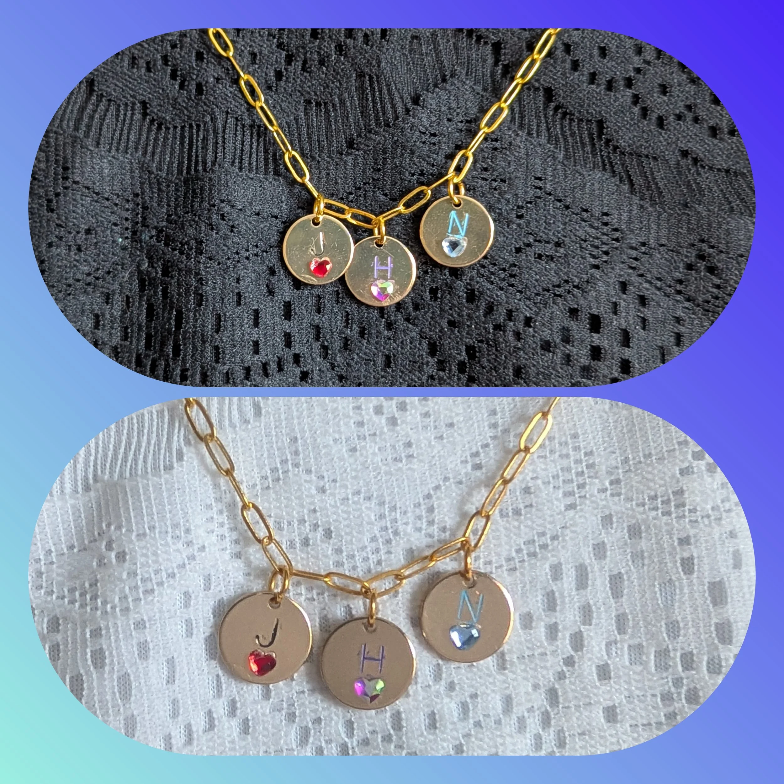 Gold Stamped Family Birthstone Charm Necklace