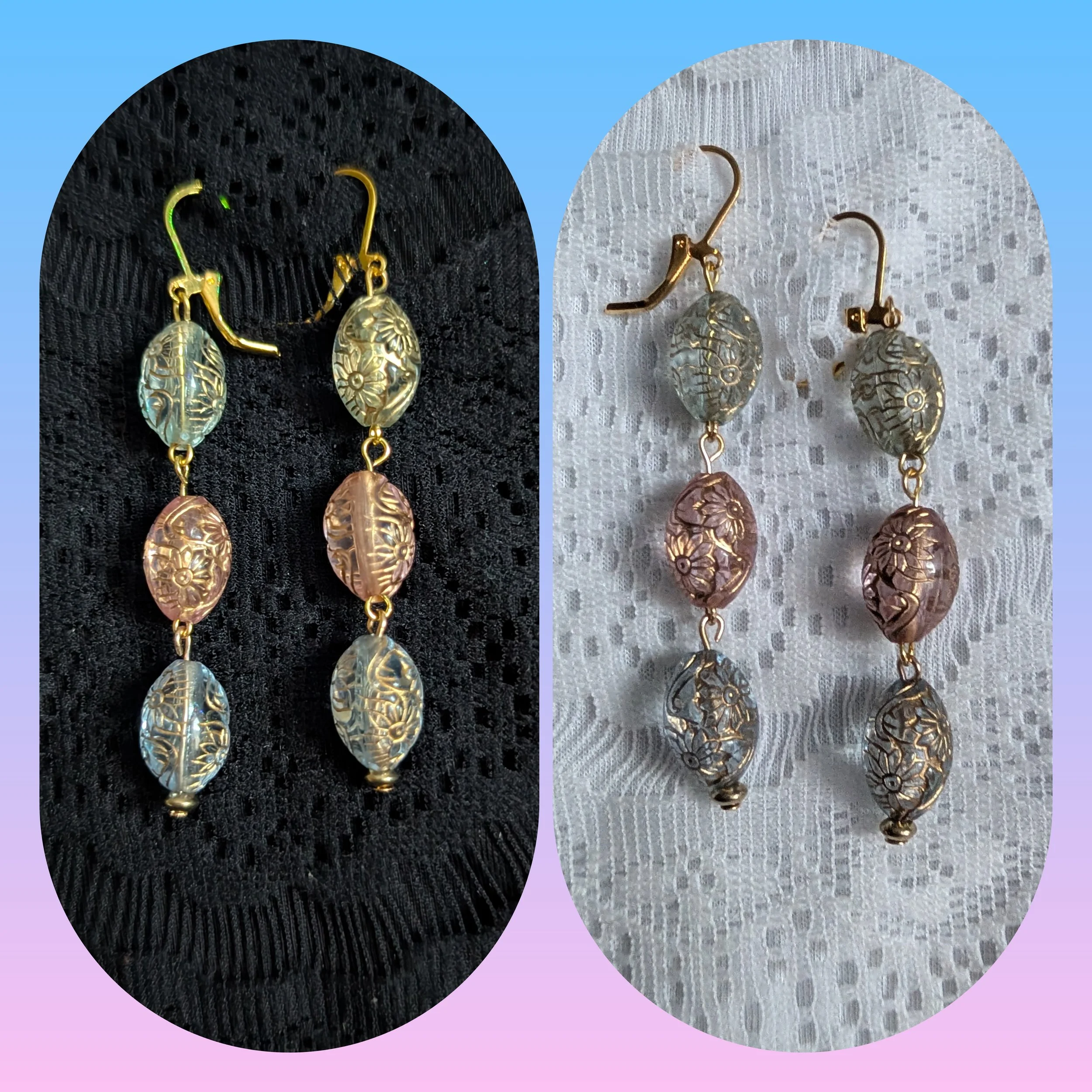 Gold and Spring Colored Elegant Ovals Dangle Earrings