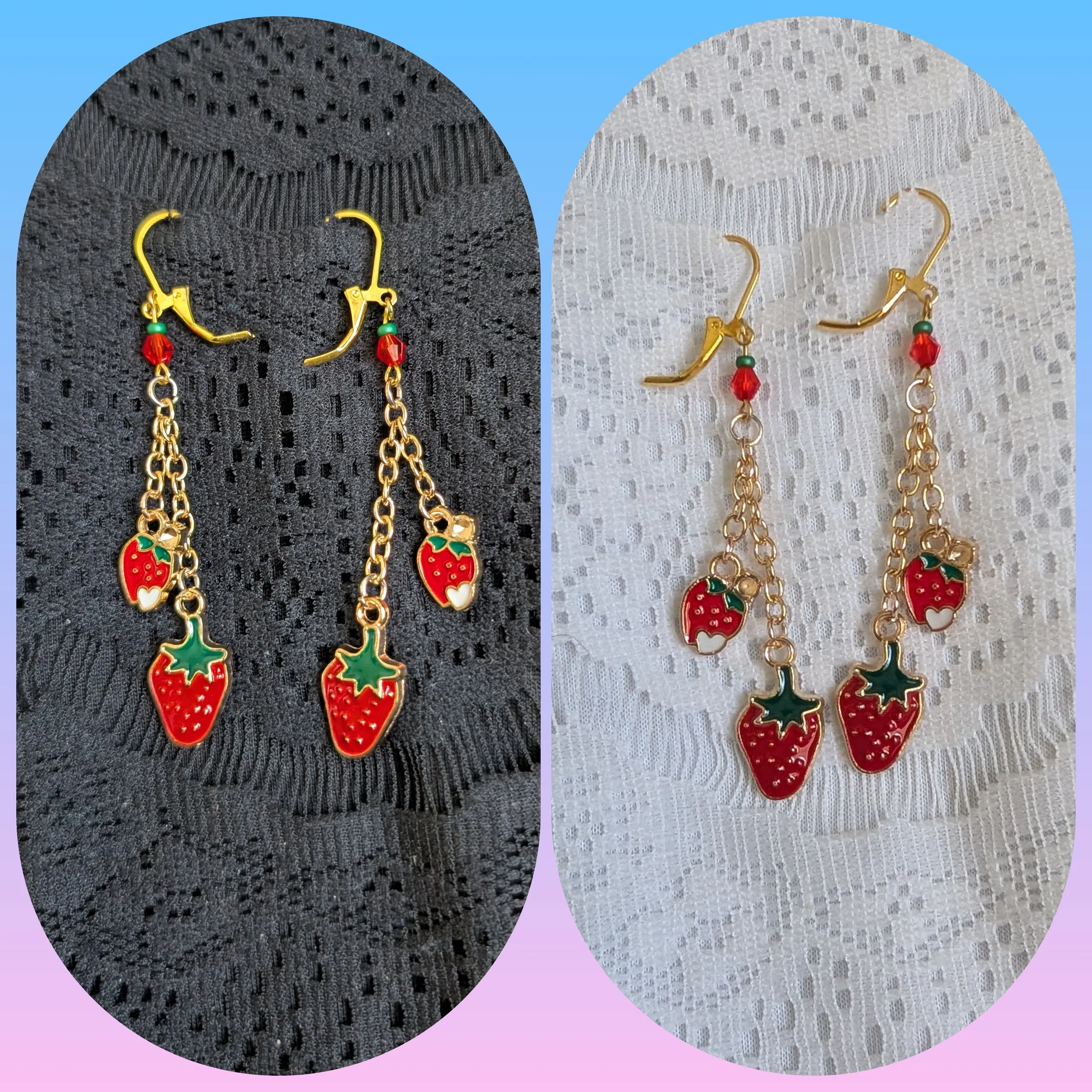 Gold and Strawberry Dangle Earrings