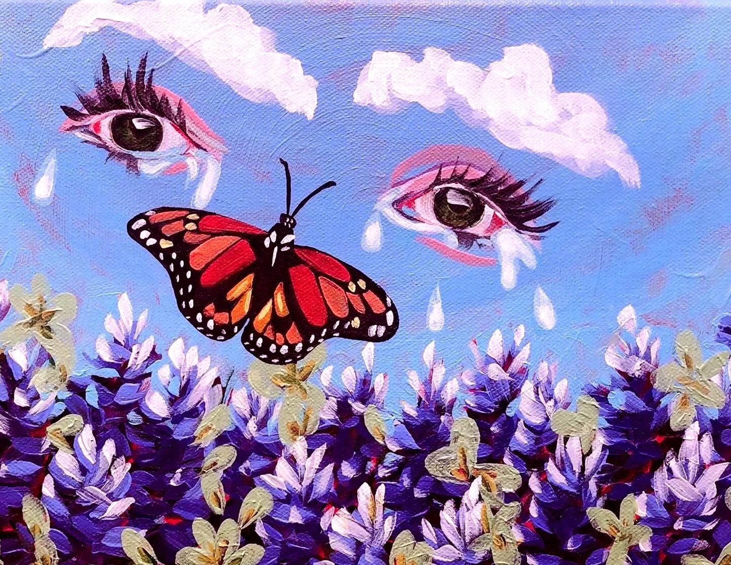 One thing I like about myself is that I am my own muse. I painted this piece in March 2020, we were driving through the Texas hill country during early COVID days when no one knew which way was up and I was crying, but it was just Texas allergies, yo