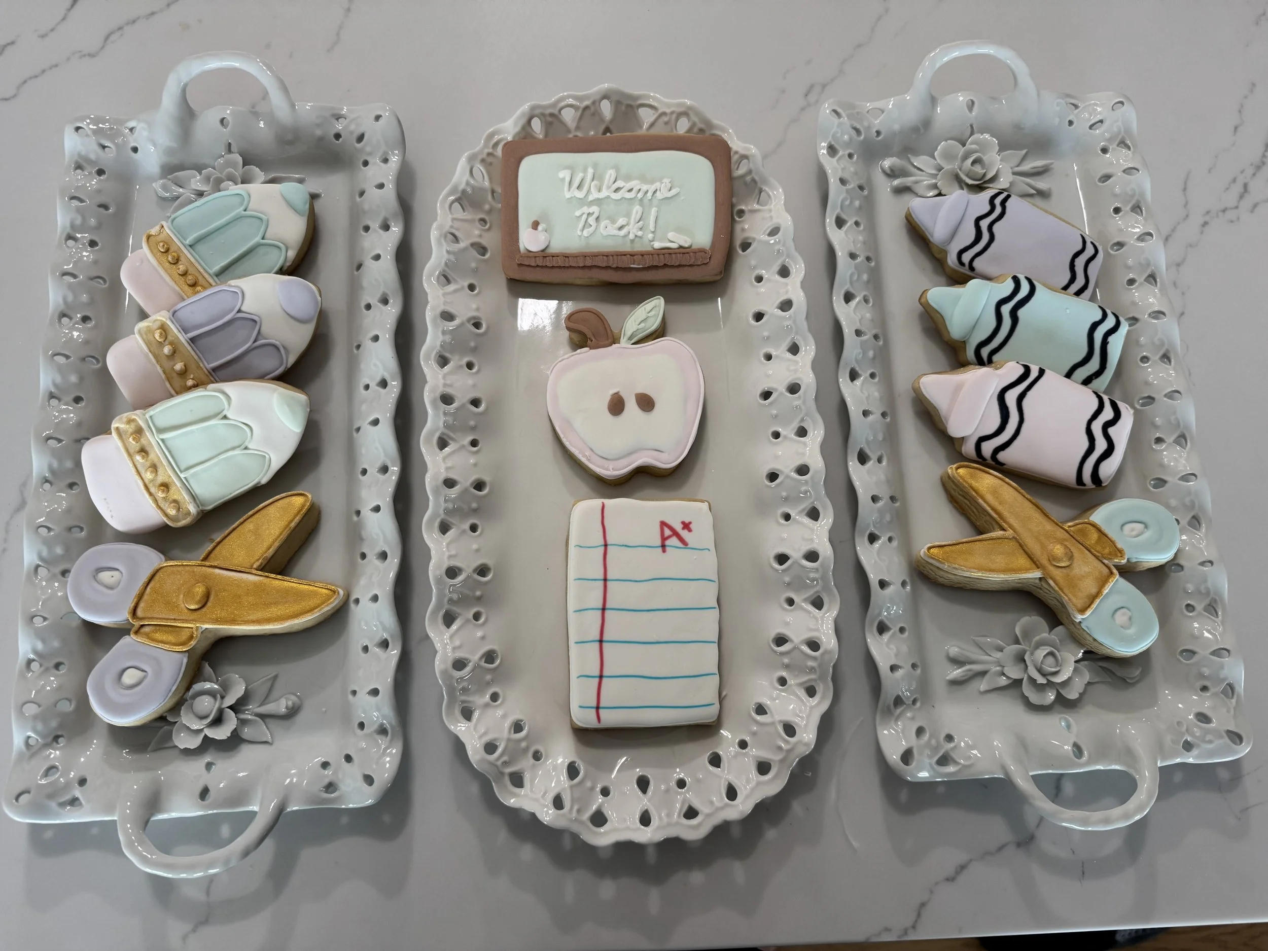 Custom back to school sugar cookies. School supplies sugar cookies.