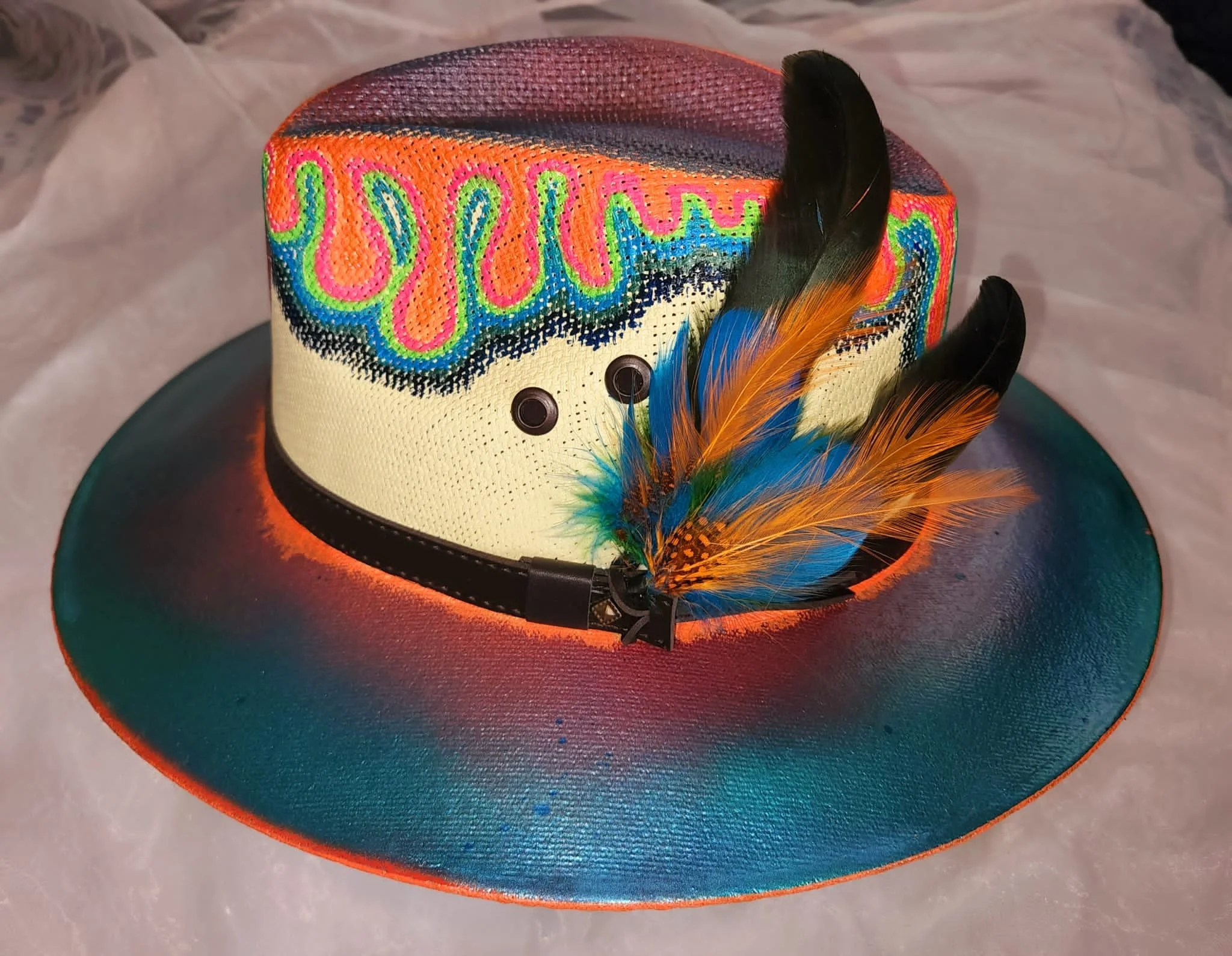 Vibrant Feather-Accent Statement Hat