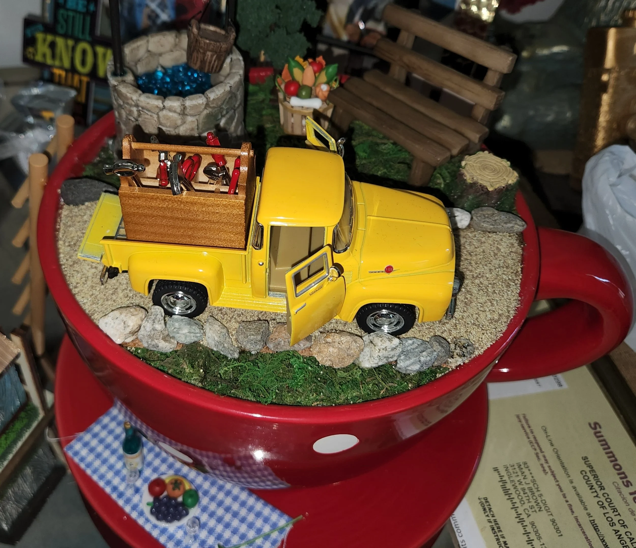 Miniature Farm Scene with Vintage Truck