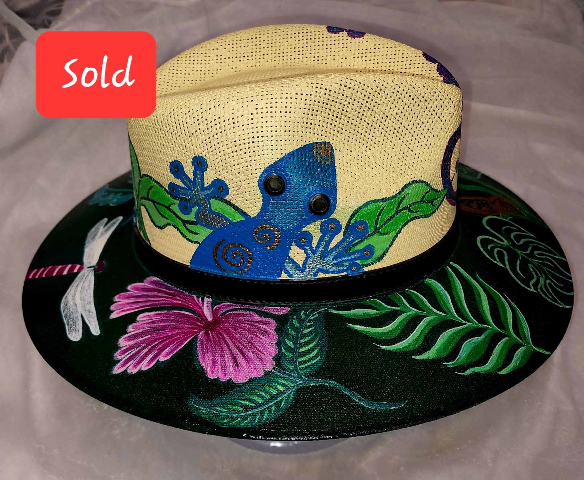 Tropical Gecko Hand-Painted Sun Hat (SOLD)