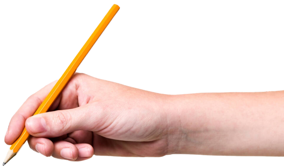 Close-up of a hand holding a yellow pencil, poised to write or draw.