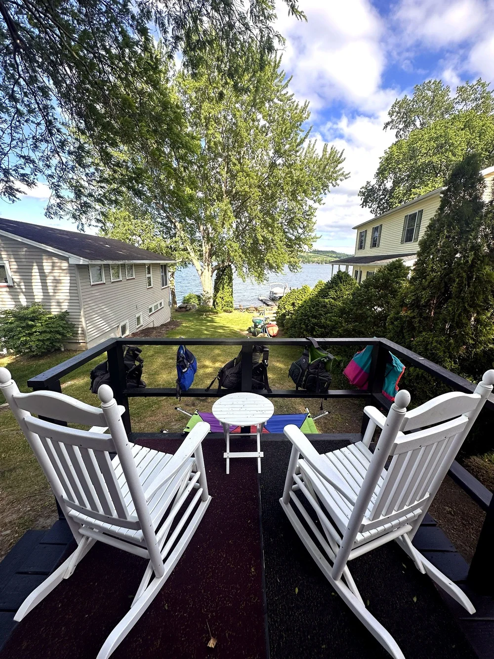 Boathouse front deck with lake view