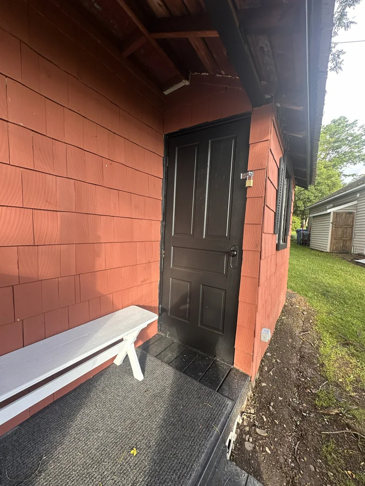 Boathouse side door with padlock