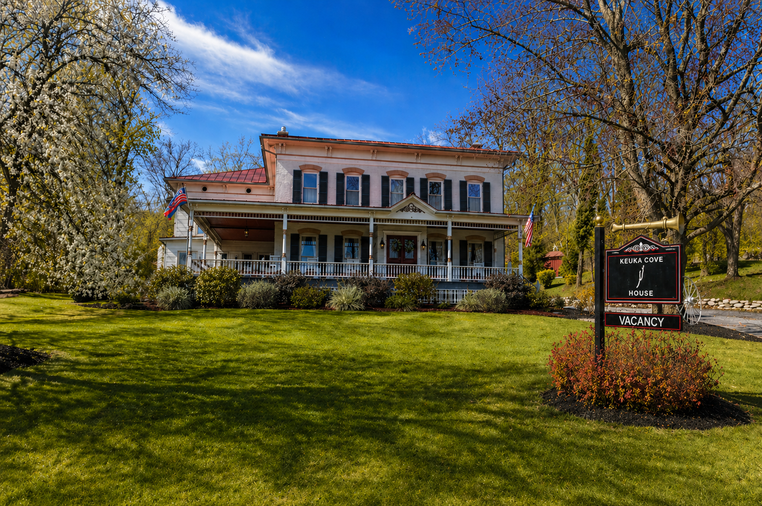 The Keuka Cove House exterior and front lawn
