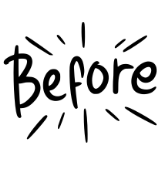 The word 'Before' written in black, playful font with decorative lines around it.