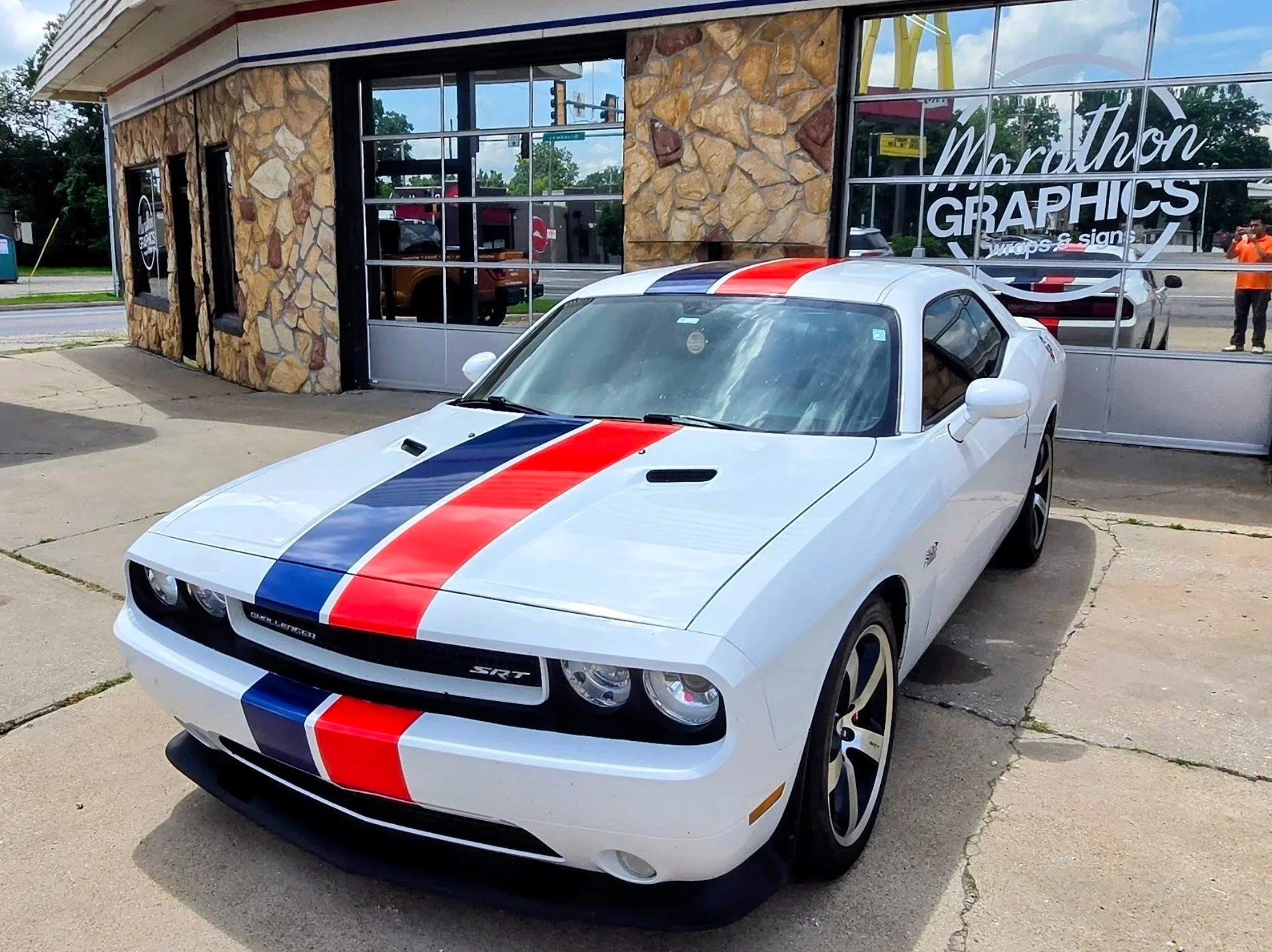 Dodge Challenger with two stripe decals from front to back