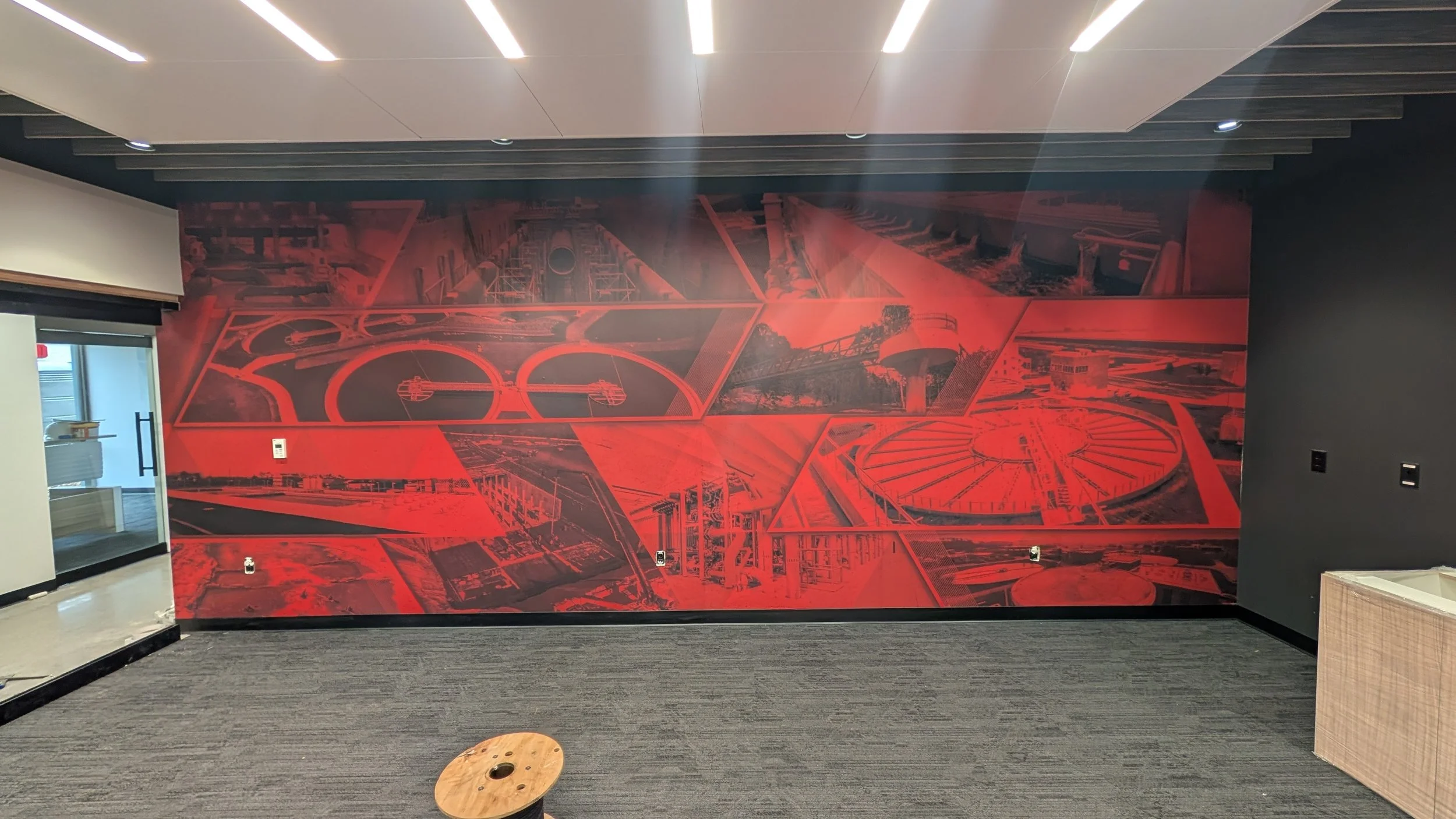 Red and grey wall art graphic