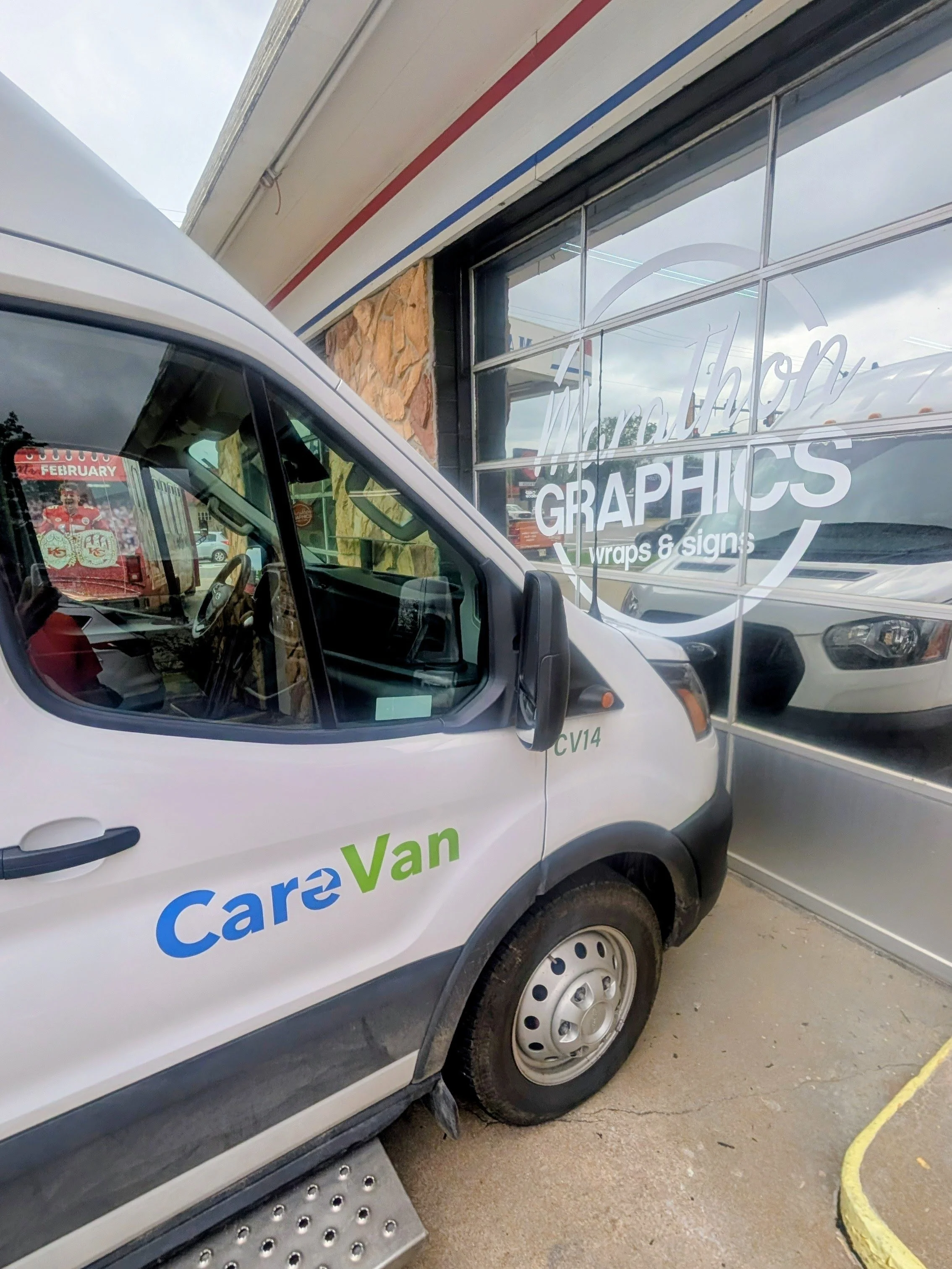 CareVan logo spot graphic on a van