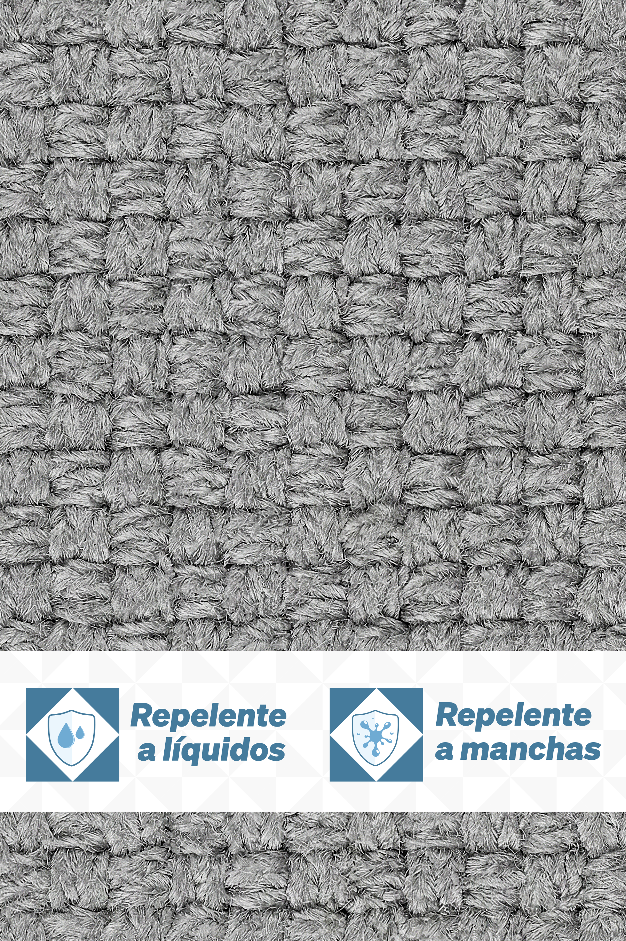 Etiqueta en un producto que indica que es repelente a líquidos y a manchas.