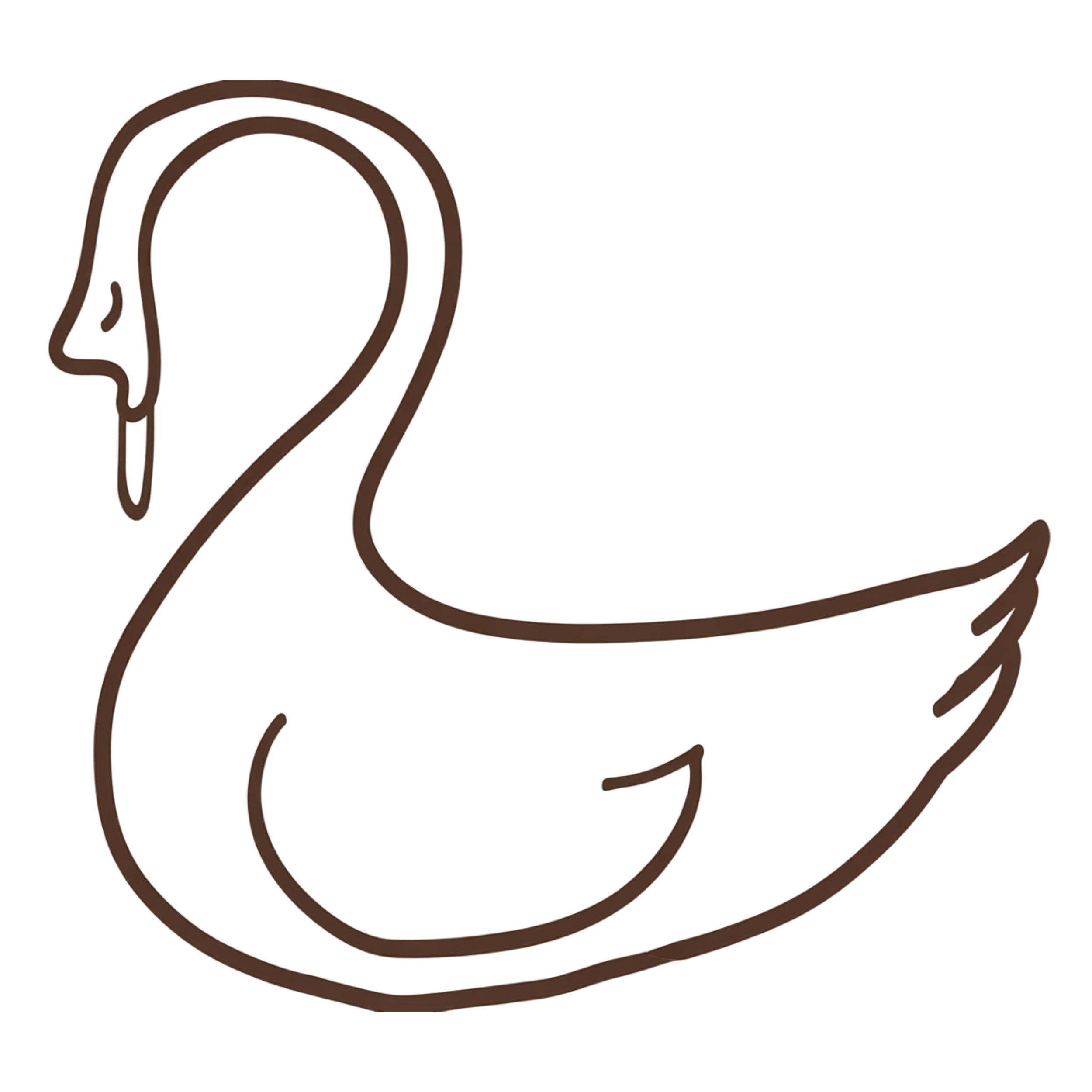Hand-drawn swan character in brown.