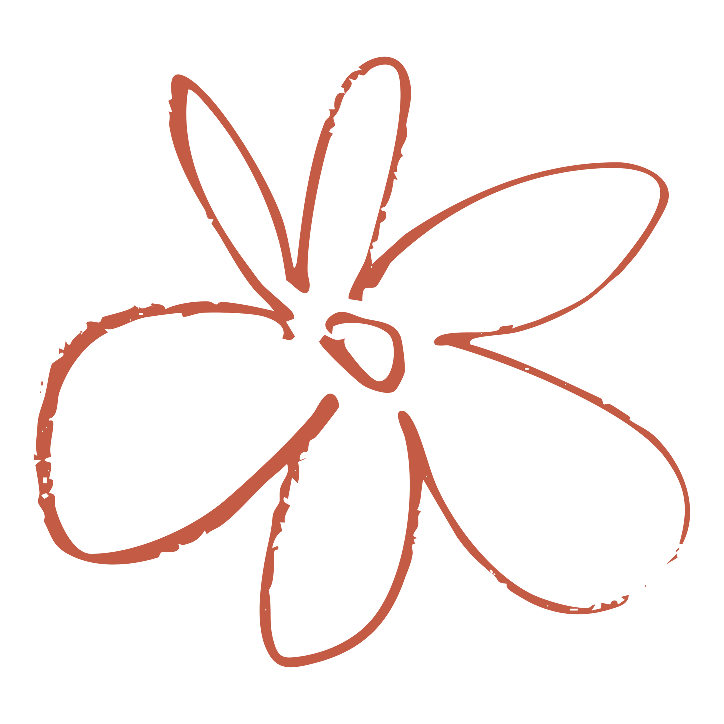 Outline drawing of a flower with a few petals on a black background.