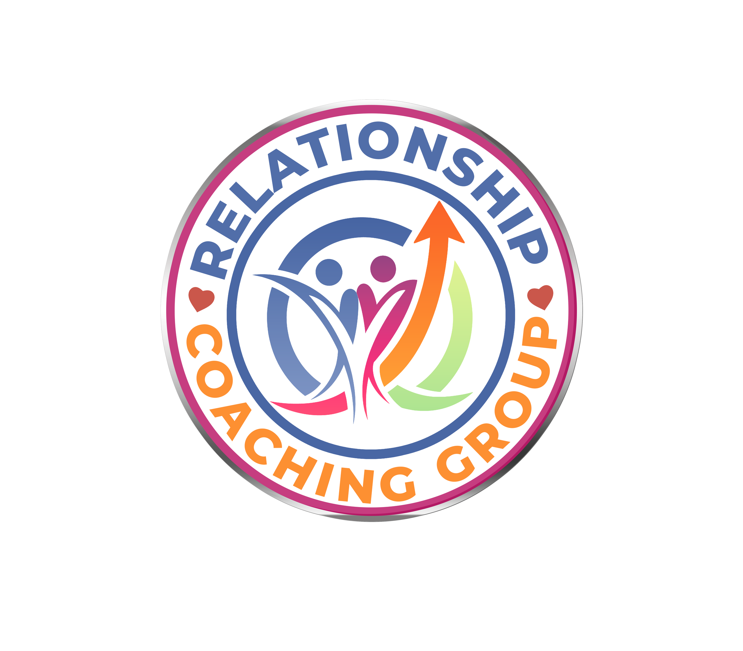Round emblem with the words "Relegation" and "Coaching Group" around the perimeter, featuring stylized figures and increasing upward arrow in the center.