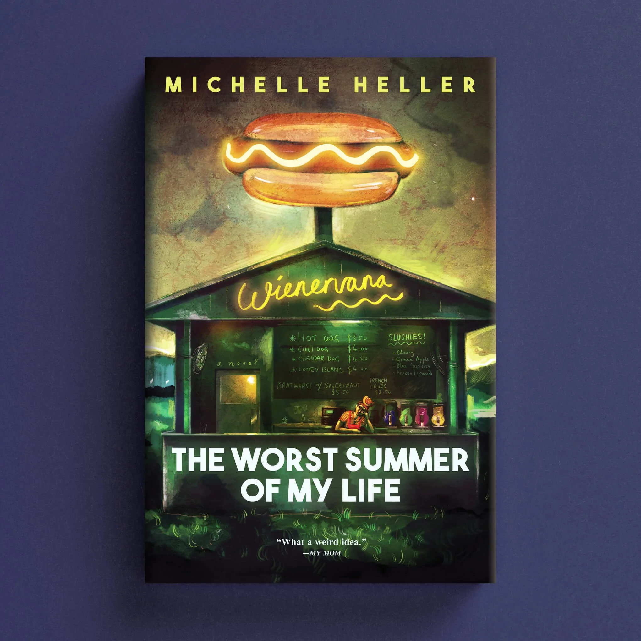 Cover for The Worst Summer of My Life with a neon-lit hot-dog stand and lone seated figure