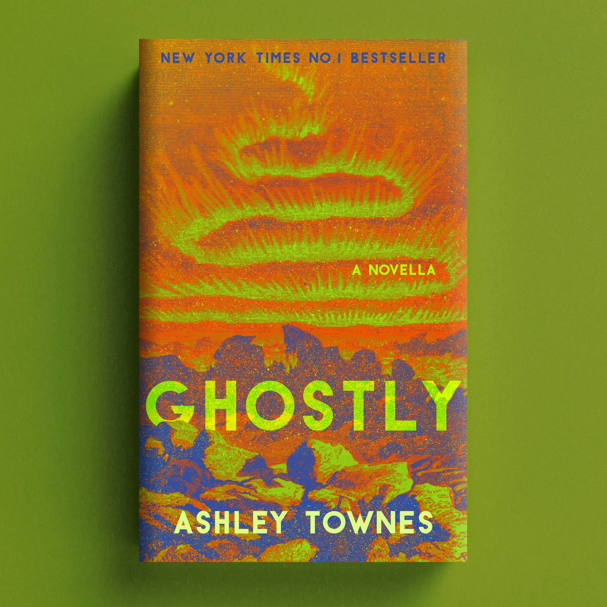 Cover for Ghostly with a psychedelic orange, green and blue illustrated landscape