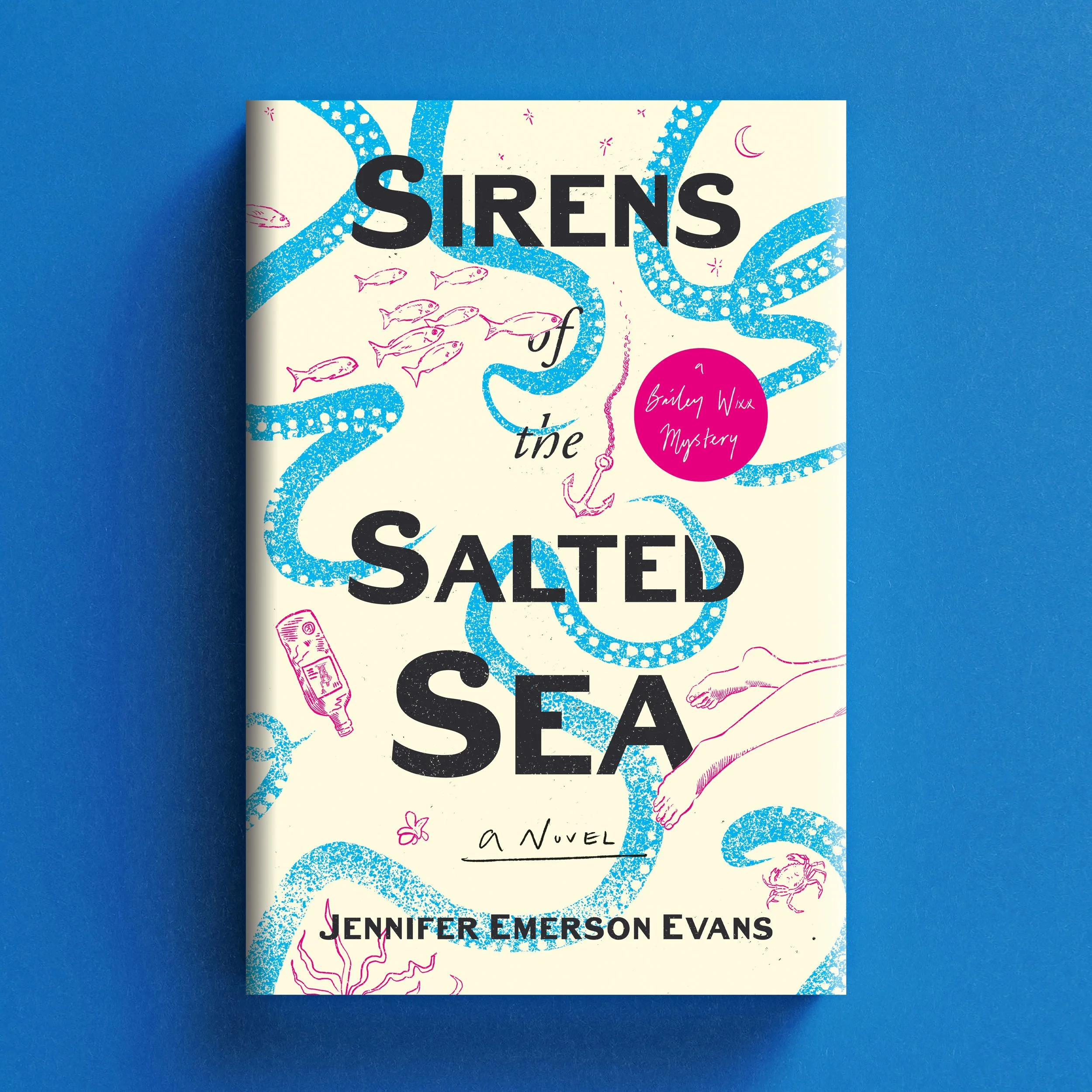 Cover for Sirens of the Salted Sea with turquoise octopus tentacles and pink marine illustrations