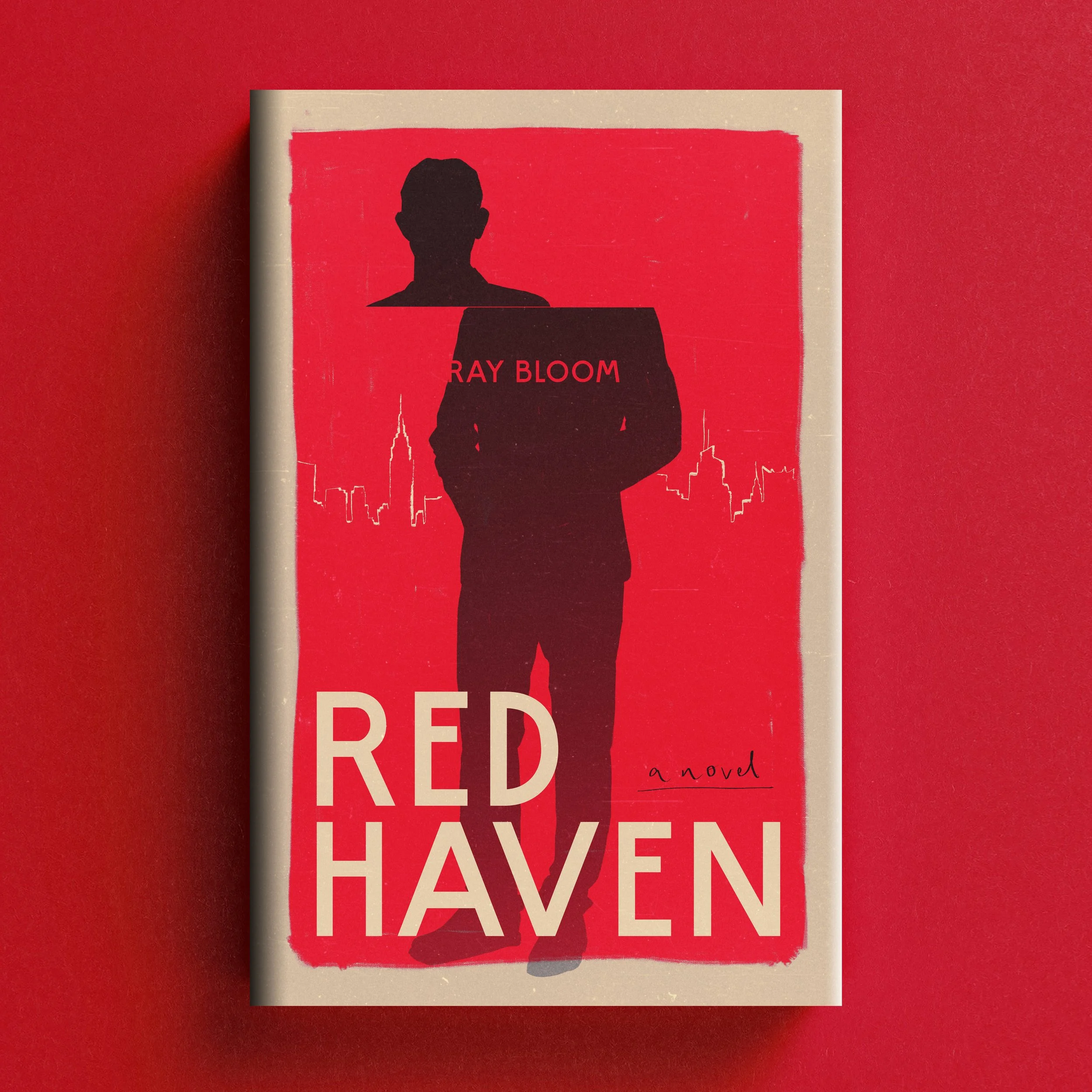 Cover for Red Haven with a dark human silhouette split across a vivid red background