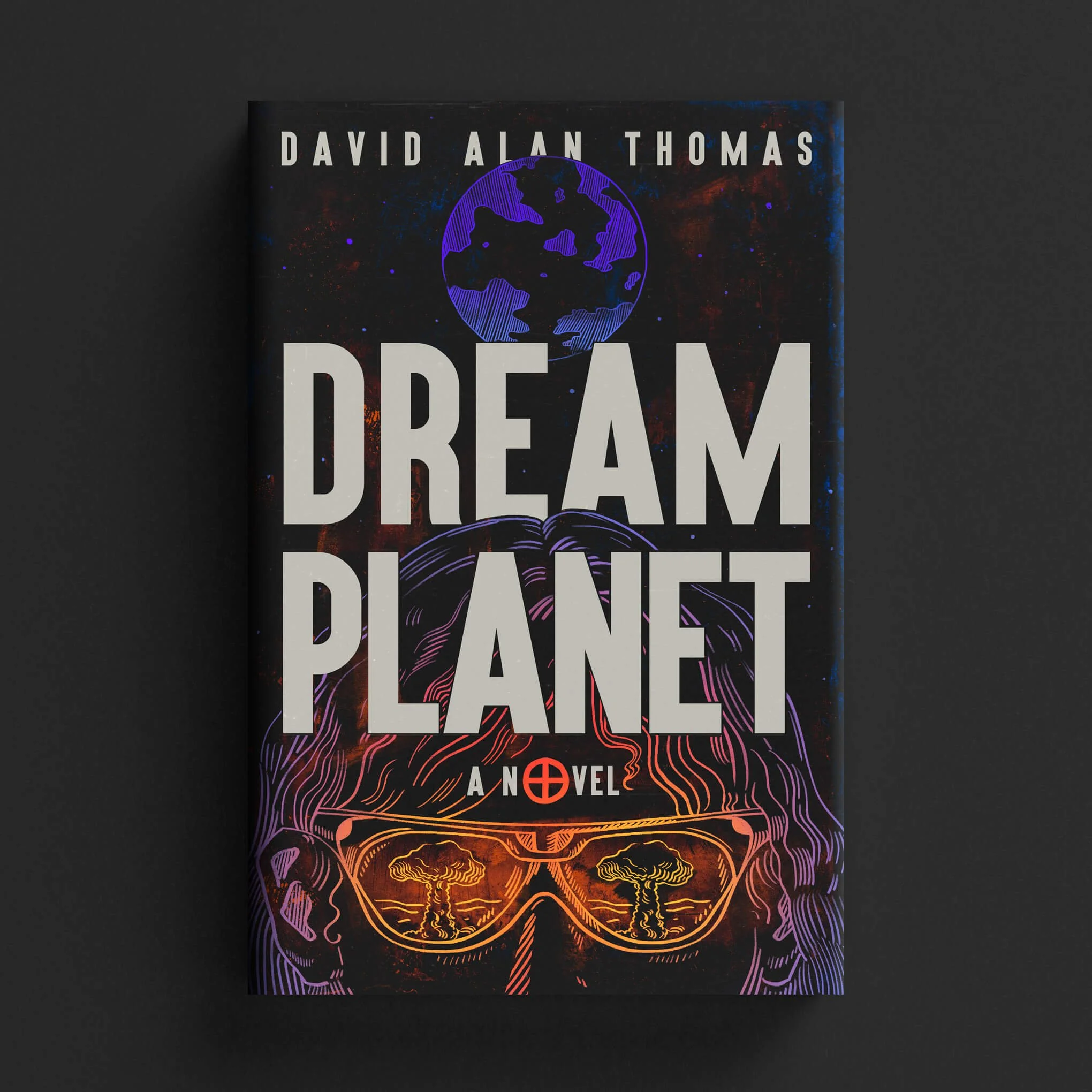 Cover for Dream Planet with an illustrated face wearing glasses reflecting nuclear explosions