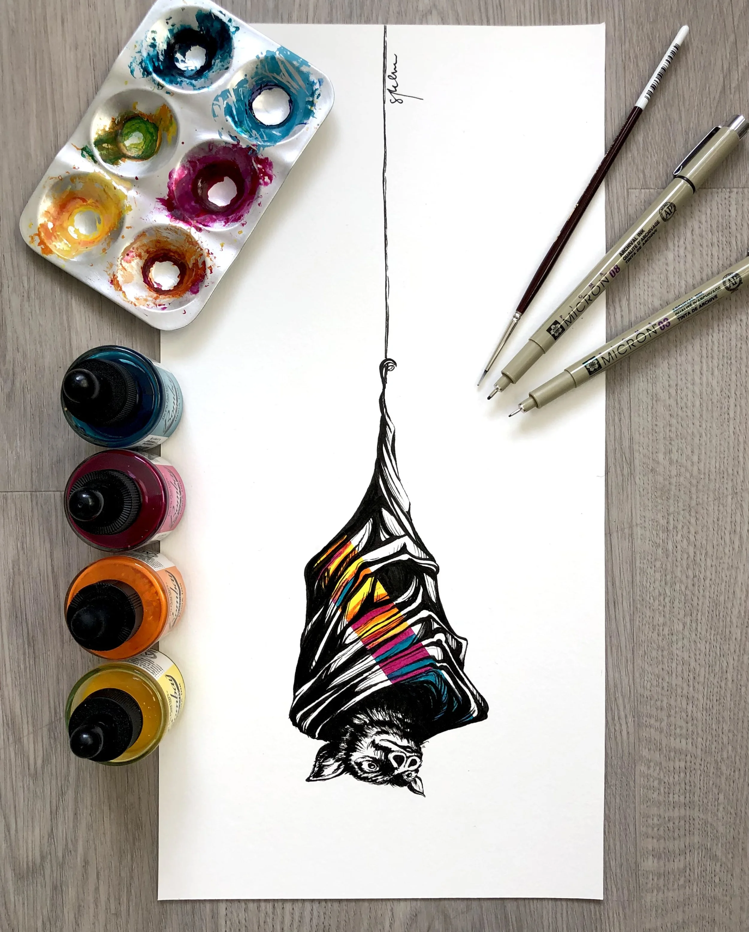10"x20" approx. - India ink, Acrylic, & Micron pen on paper