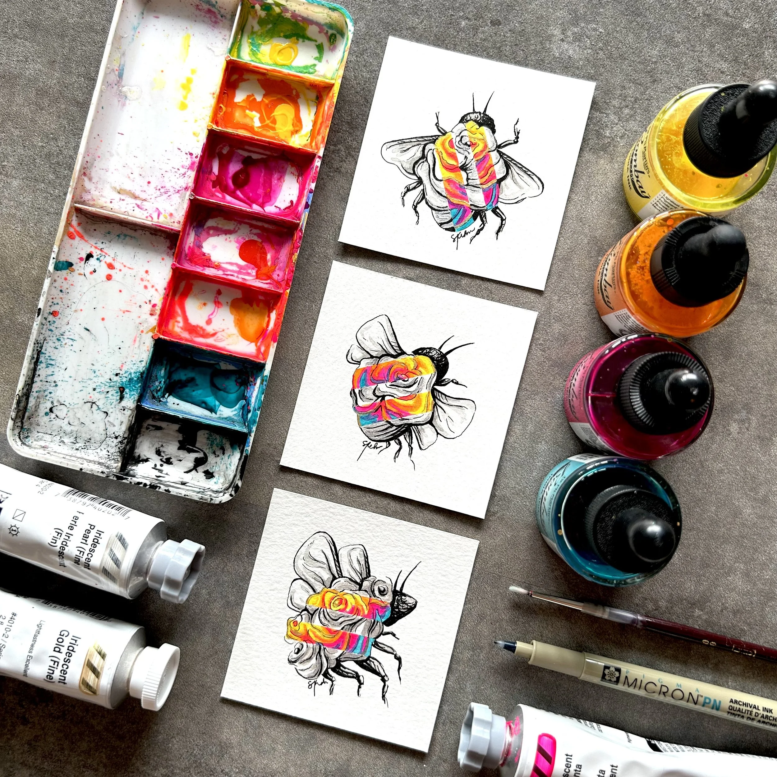 3"x3" each - India ink, Acrylic, & Micron pen on paper