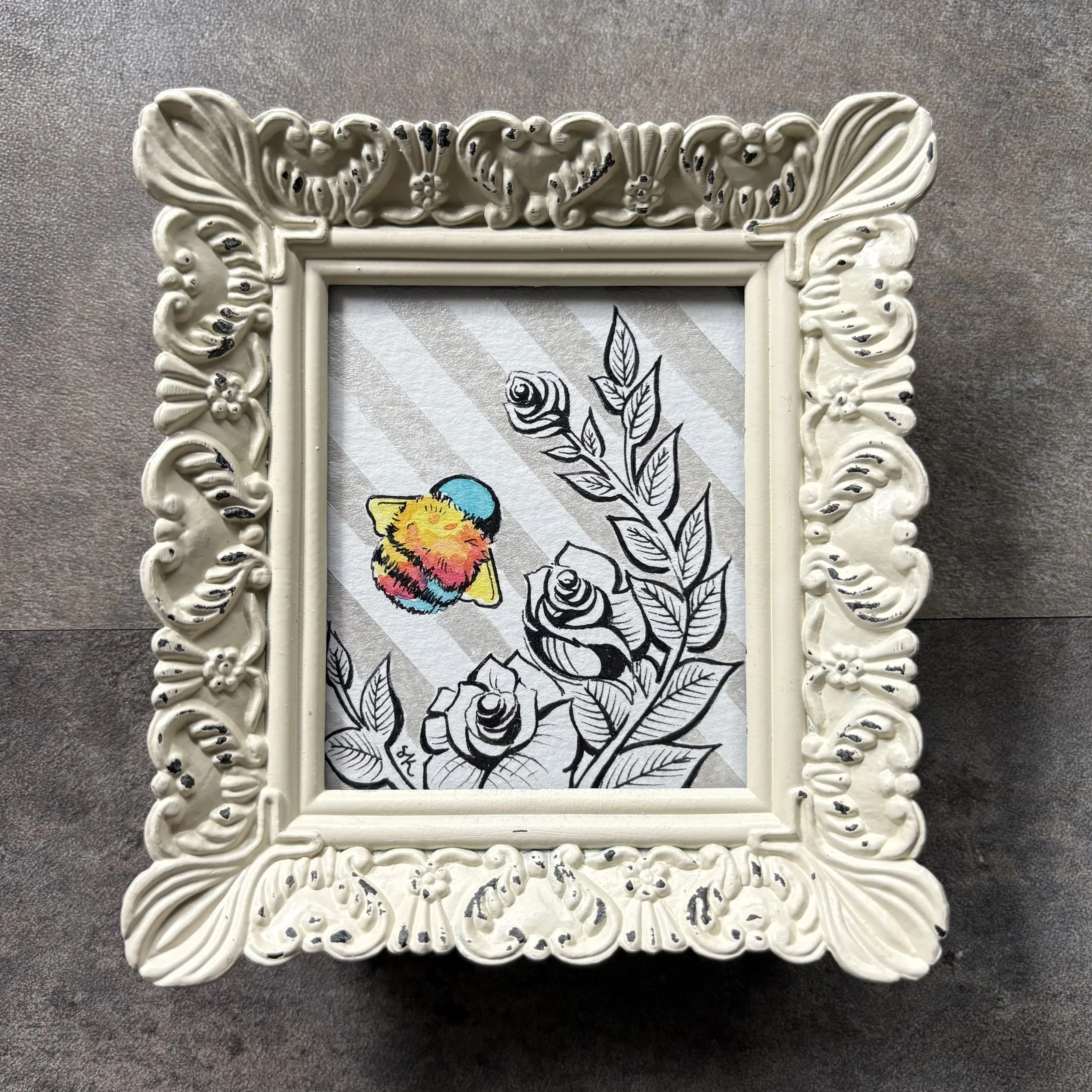 2"x3" approx. - India ink, Acrylic, & Micron pen on paper