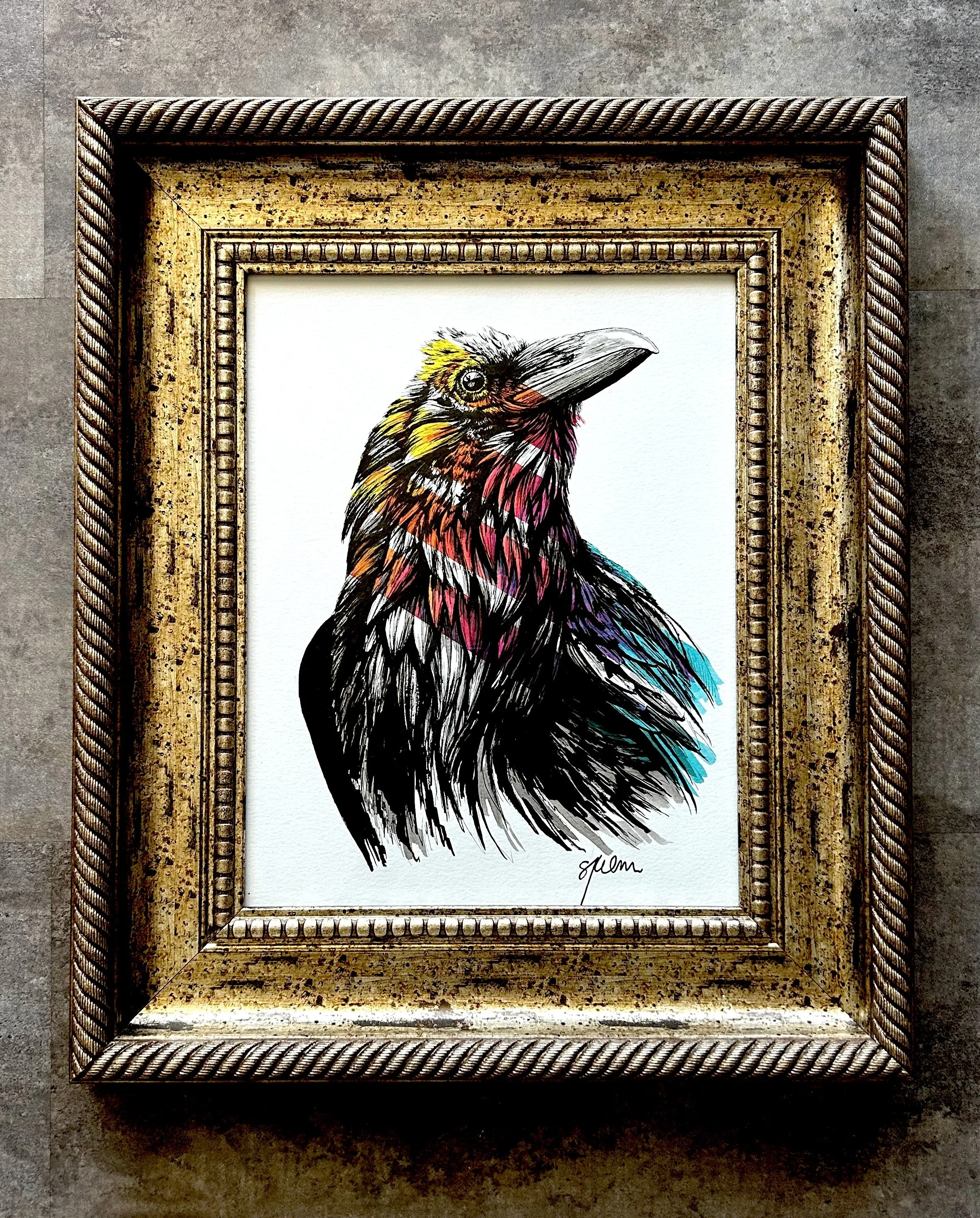 11"x14" (framed size: 16"x20" approx.) - India ink & Micron pen on paper
