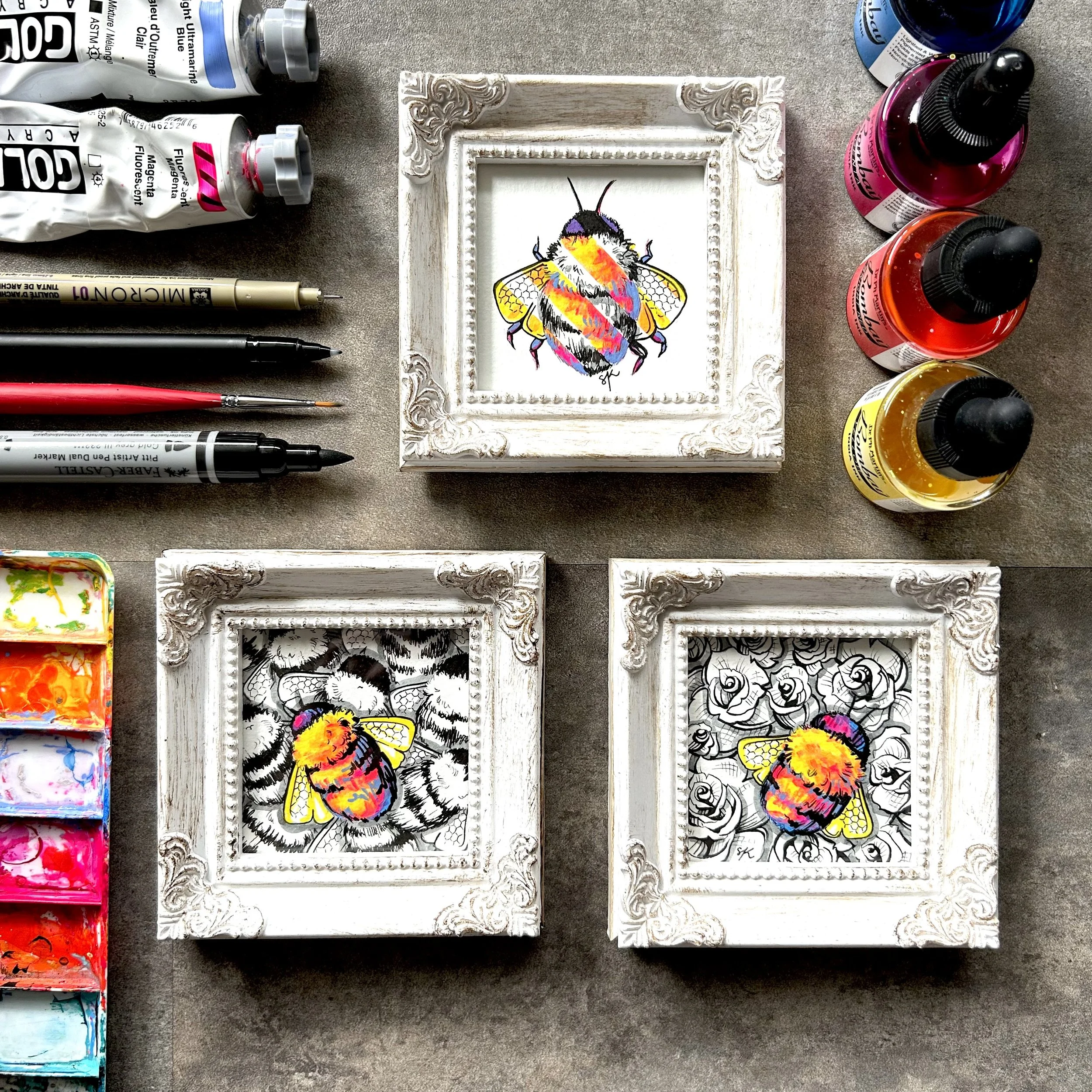 3"x3" each - India ink, Acrylic & Micron pen on paper