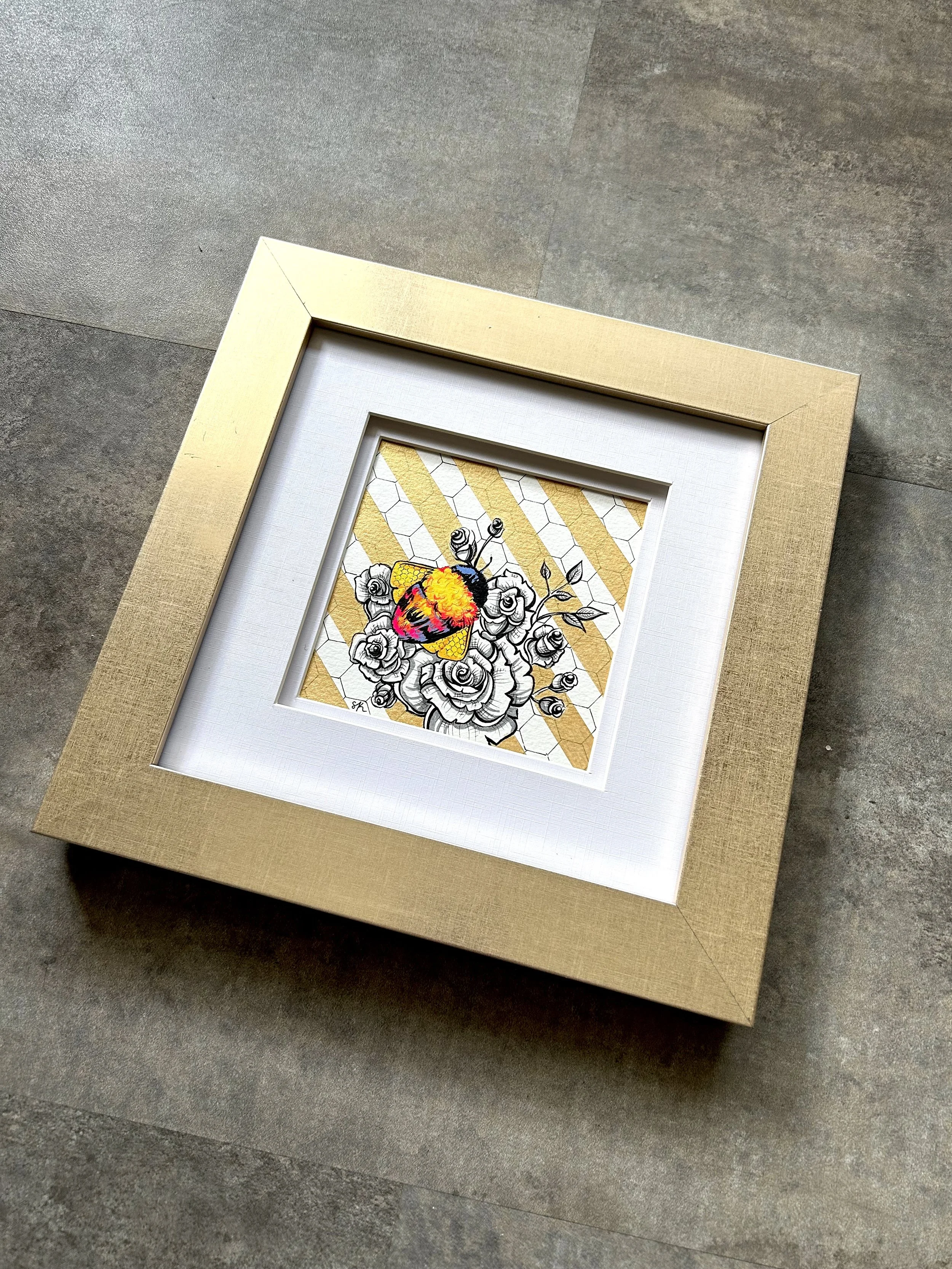 5"x5" (framed size 10"x10") - India ink, Acrylic, & Micron pen on paper