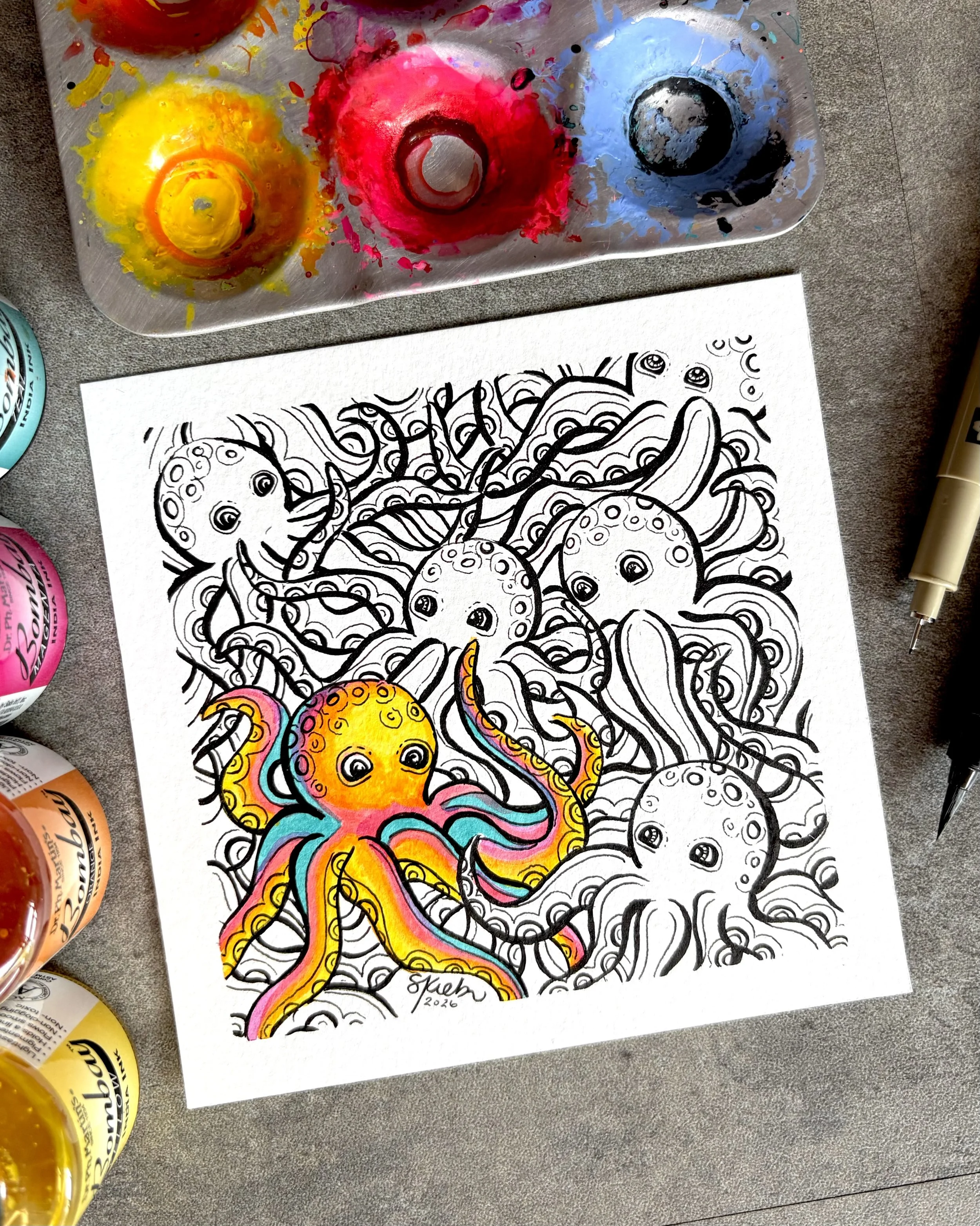 ORIGINAL - Square Series No. 7 - 5"x5" Octopus