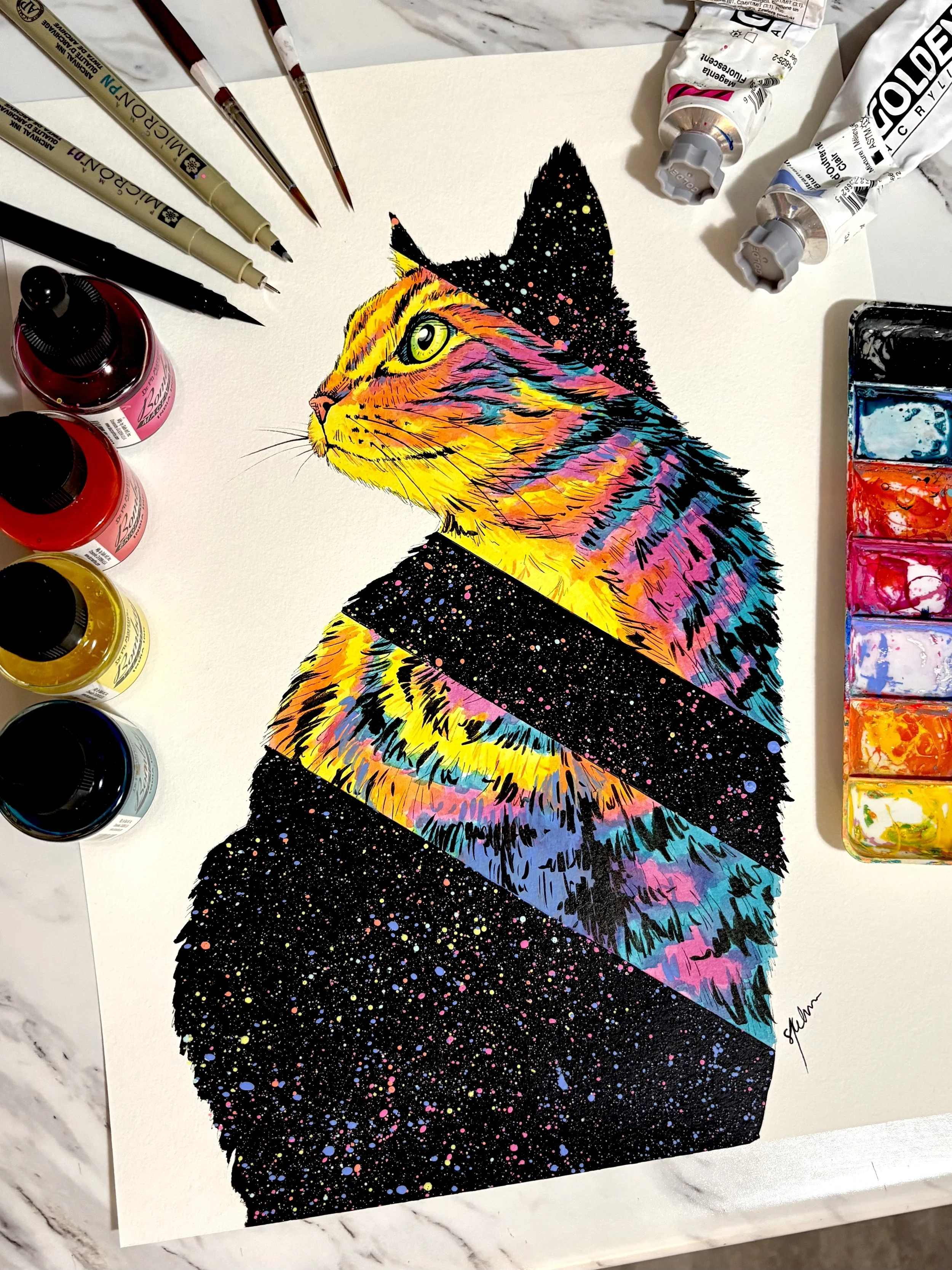 11"x14" - Acrylic, India ink & Micron pen on paper