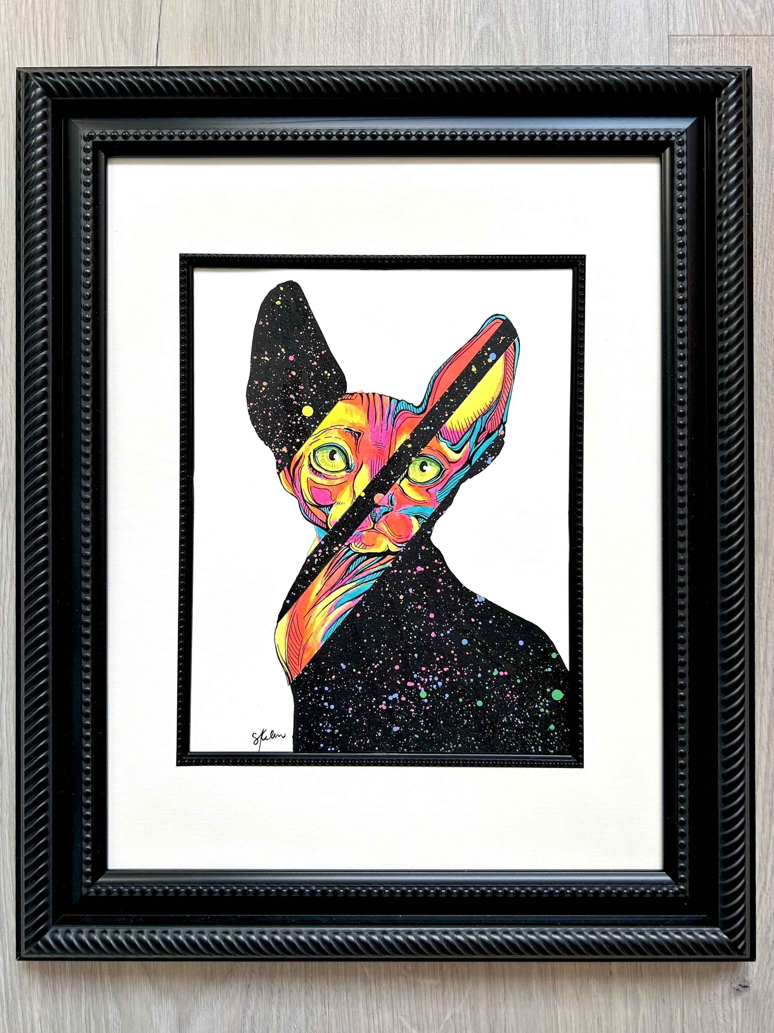 8"x10" (framed size: 16"x20") - Acrylic, India ink & Micron pen on paper