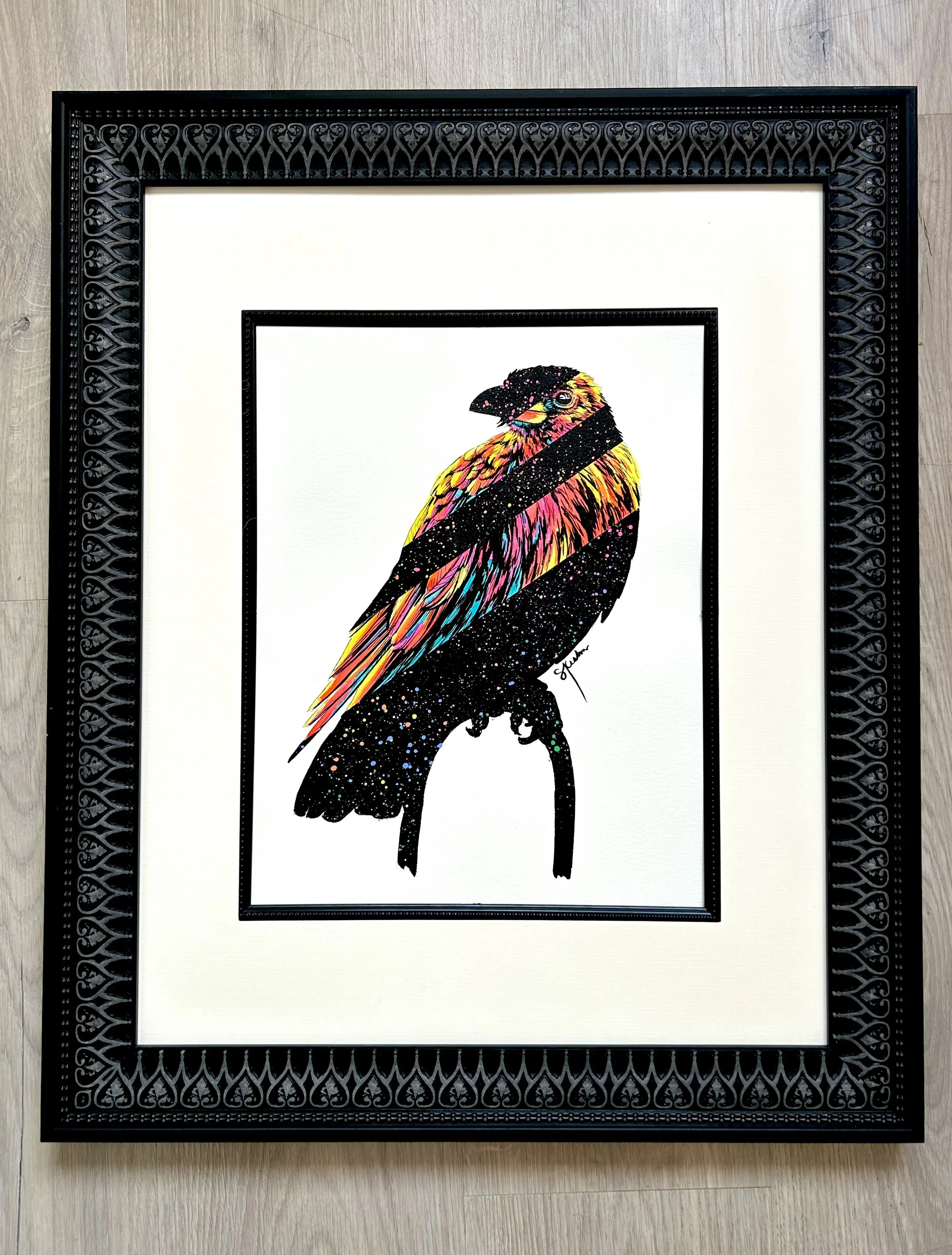 8"x10" (framed size: 16"x20" approx.) - India ink, Acrylic, & Micron pen on paper